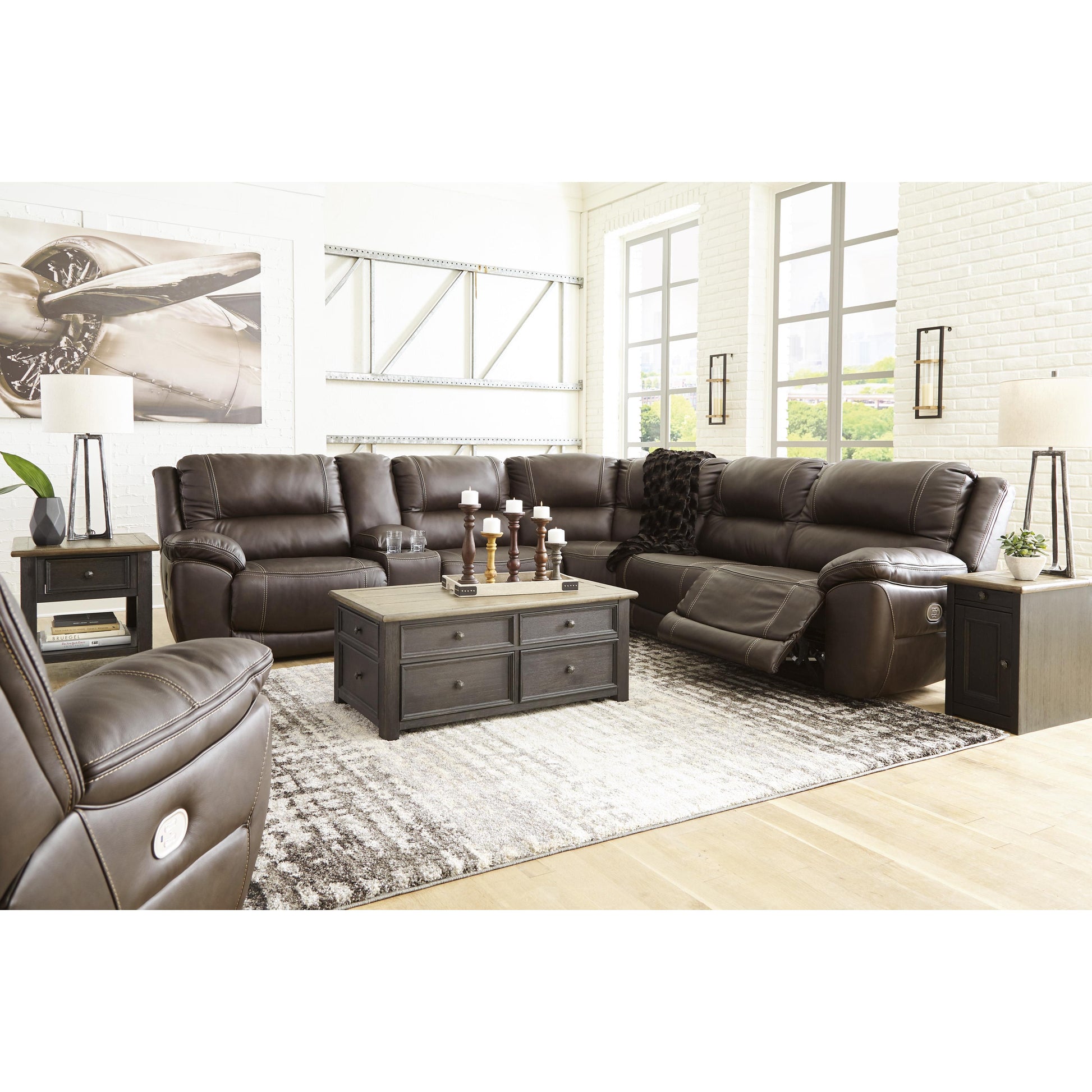 Signature Design by Ashley Dunleith Power Reclining Leather Match 6 pc Sectional U7160458/U7160457/U7160431/U7160477/U7160446/U7160462 IMAGE 5