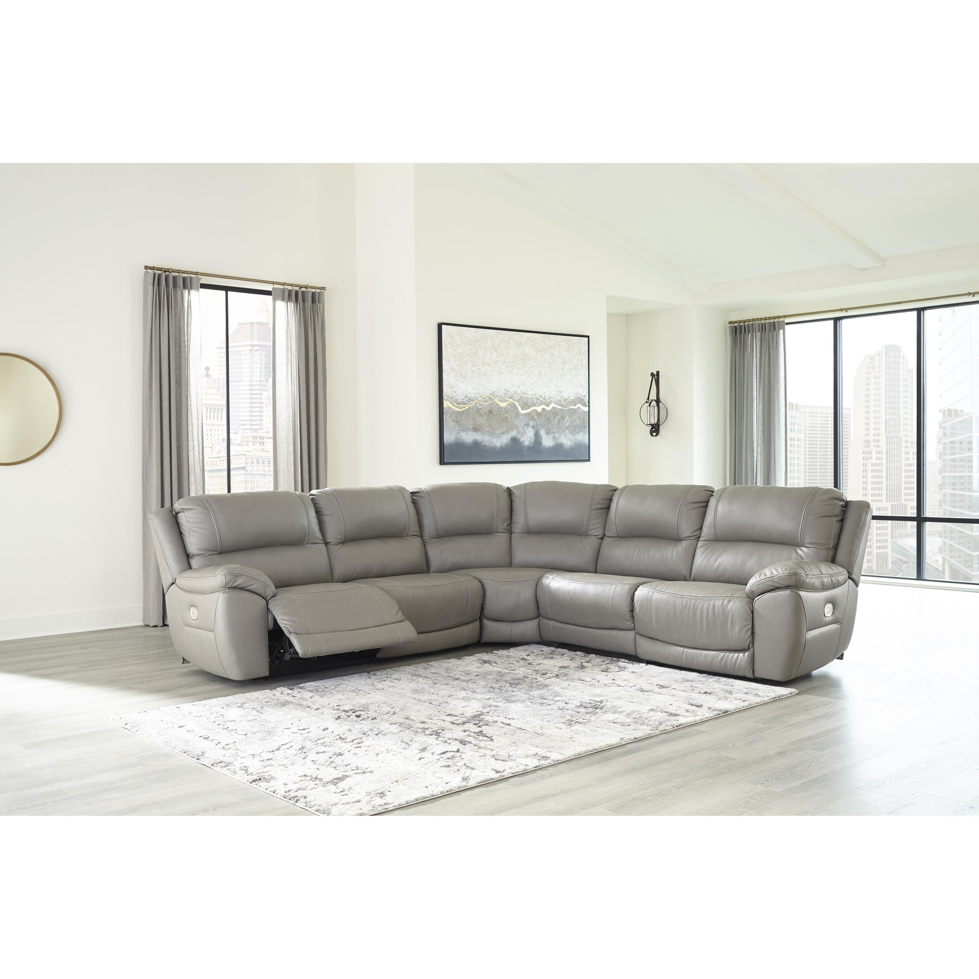 Signature Design by Ashley Dunleith Power Reclining Leather Match 5 pc Sectional U7160558/U7160546/U7160577/U7160546/U7160562 IMAGE 4