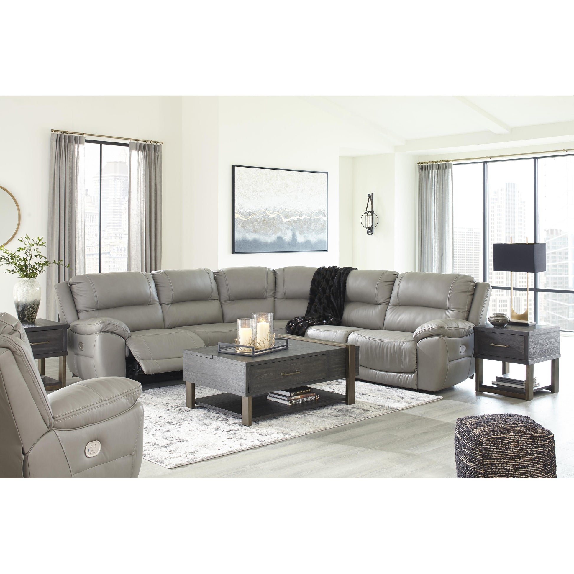 Signature Design by Ashley Dunleith Power Reclining Leather Match 5 pc Sectional U7160558/U7160546/U7160577/U7160546/U7160562 IMAGE 6