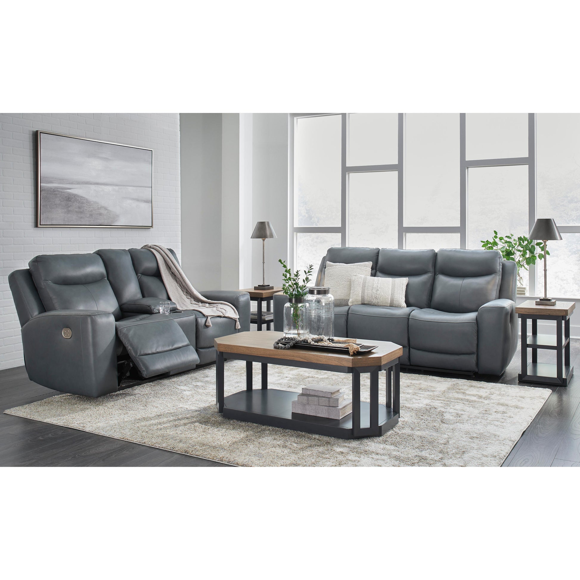 Signature Design by Ashley Mindanao Power Reclining Leather Match Sofa U5950415 IMAGE 14