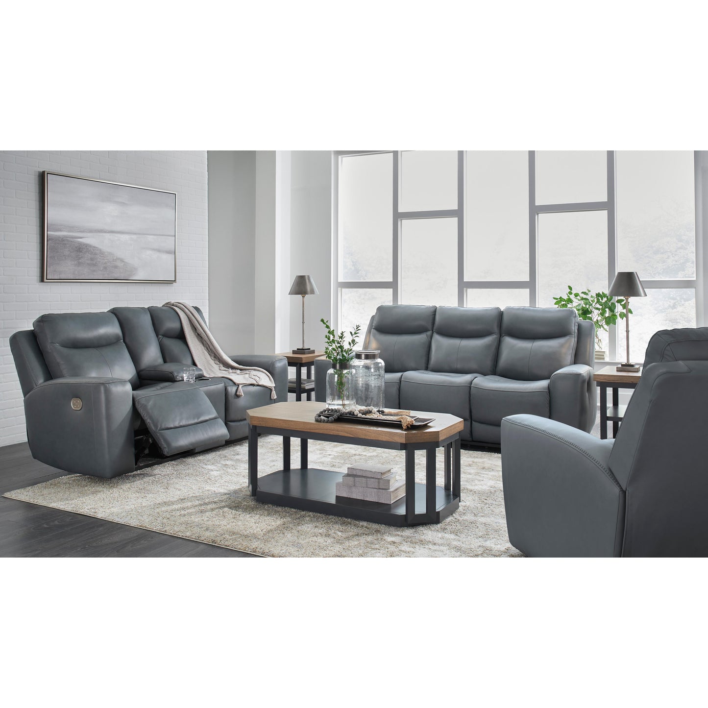 Signature Design by Ashley Mindanao Power Reclining Leather Match Sofa U5950415 IMAGE 15