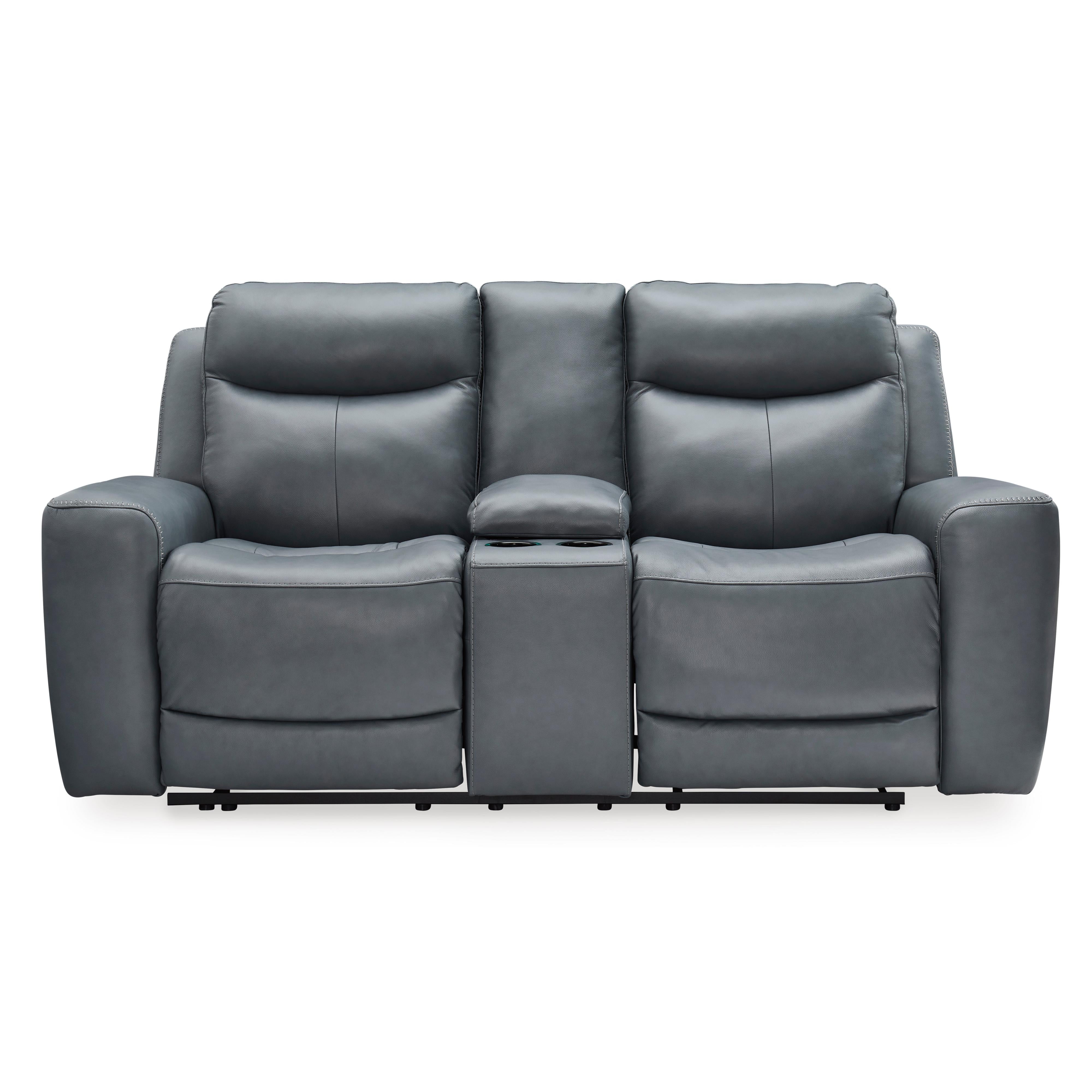 Signature Design by Ashley Mindanao Power Reclining Leather Match Loveseat U5950418 IMAGE 3