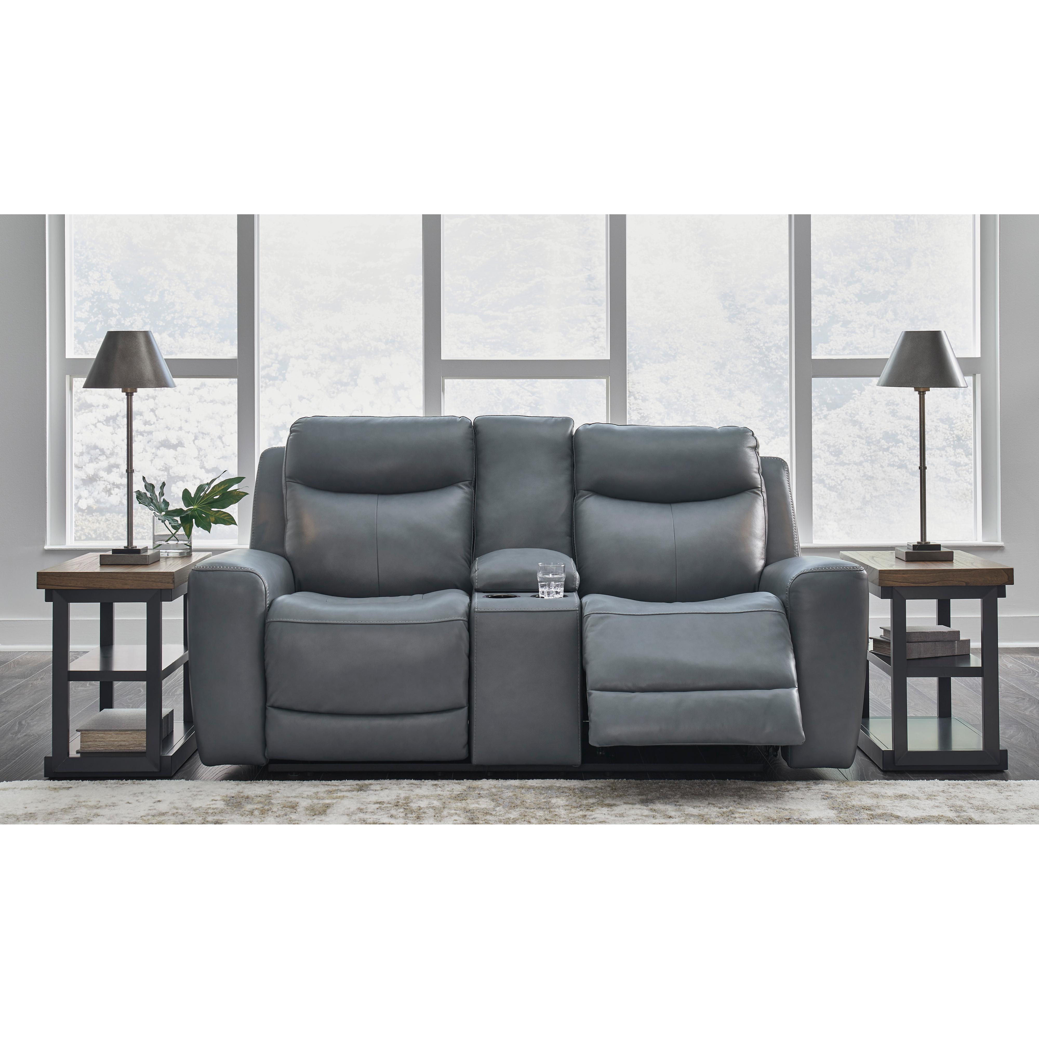 Signature Design by Ashley Mindanao Power Reclining Leather Match Loveseat U5950418 IMAGE 7