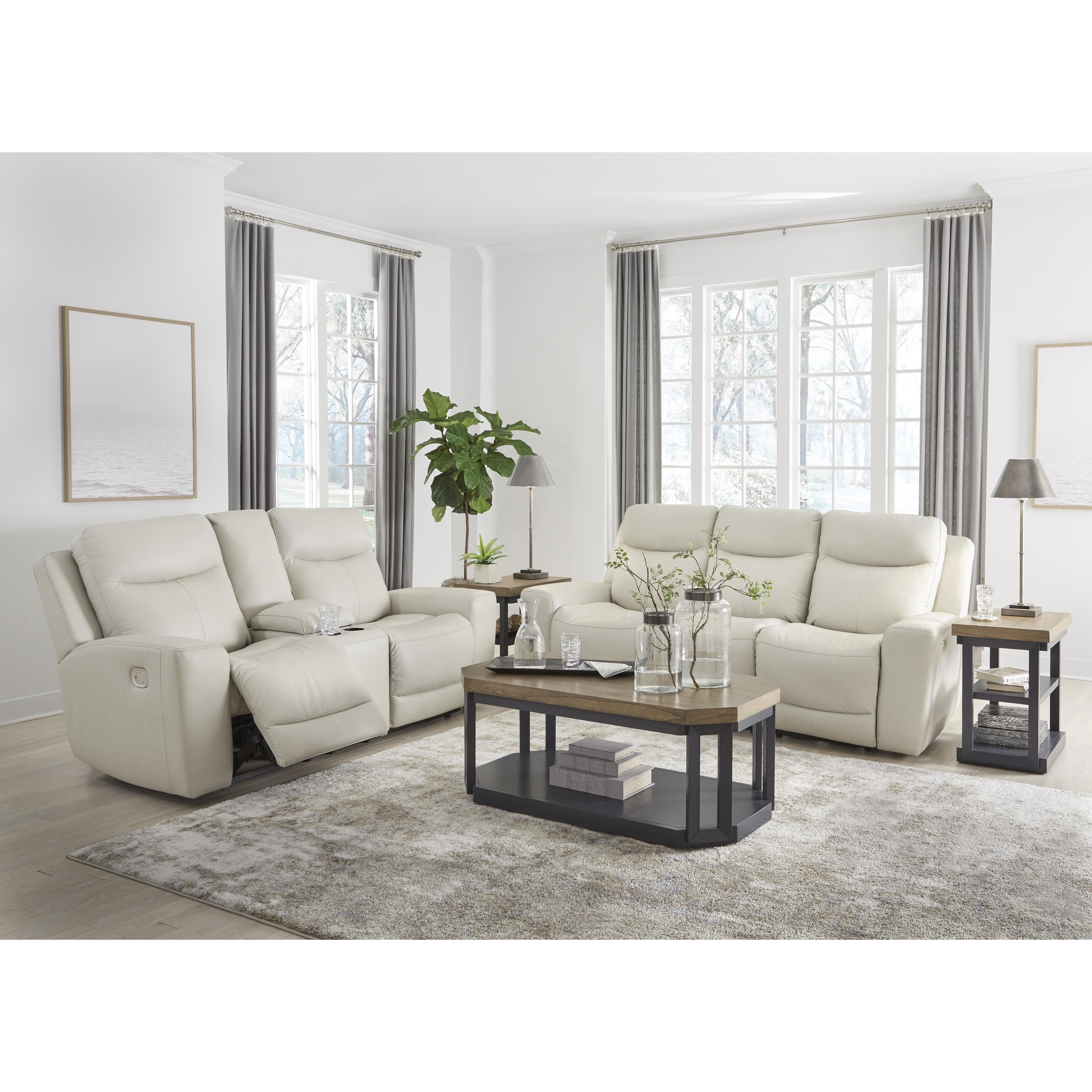 Signature Design by Ashley Mindanao Power Reclining Leather Match Loveseat U5950518 IMAGE 10