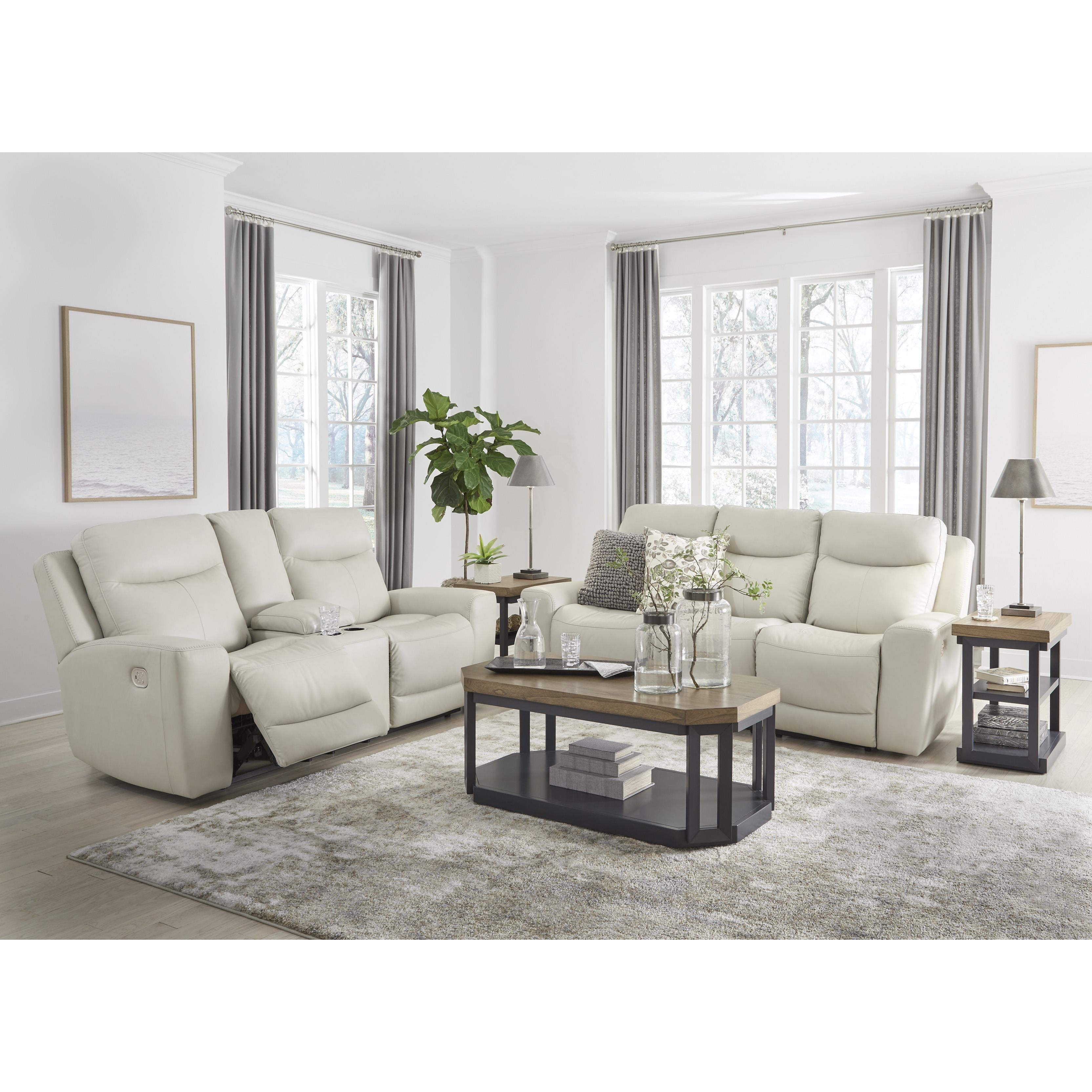 Signature Design by Ashley Mindanao Power Reclining Leather Match Loveseat U5950518 IMAGE 11