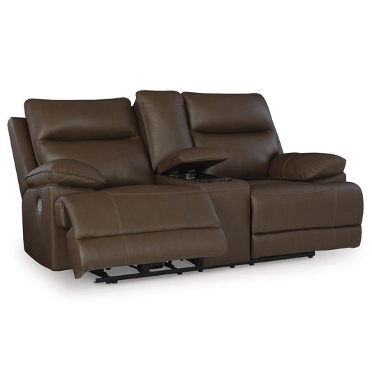 Signature Design by Ashley VonRyan Power Reclining Leather Match Loveseat with Console U1040018 IMAGE 1