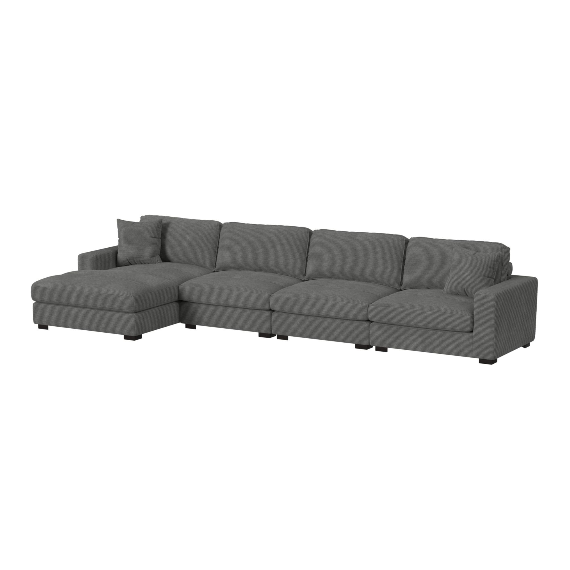 Arizona Modular 4PC Sectional Set with LHF Chaise in Steno Charcoal