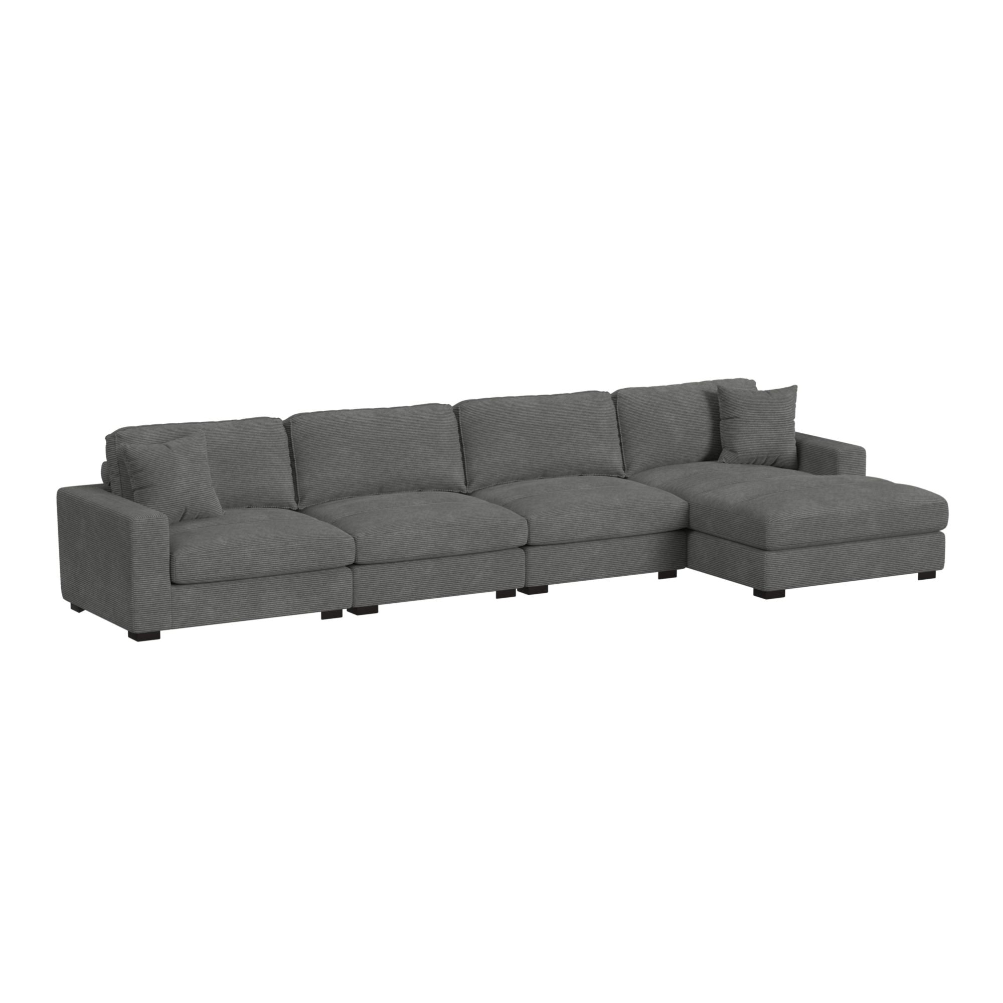 Arizona Modular 4PC Sectional Set with RHF Chaise in Steno Charcoal