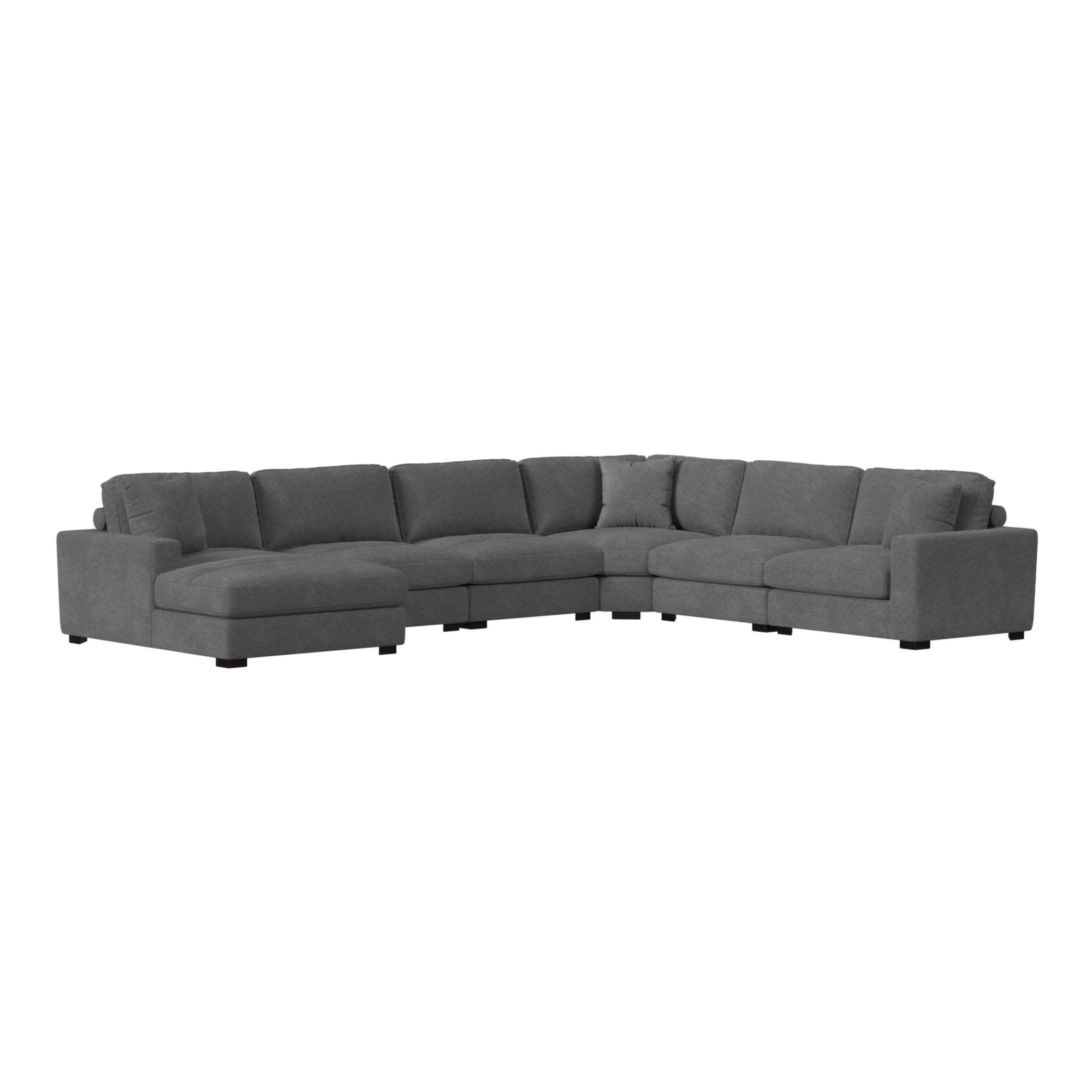 Arizona Modular 6PC Sectional Set with LHF Chaise in Steno Charcoal