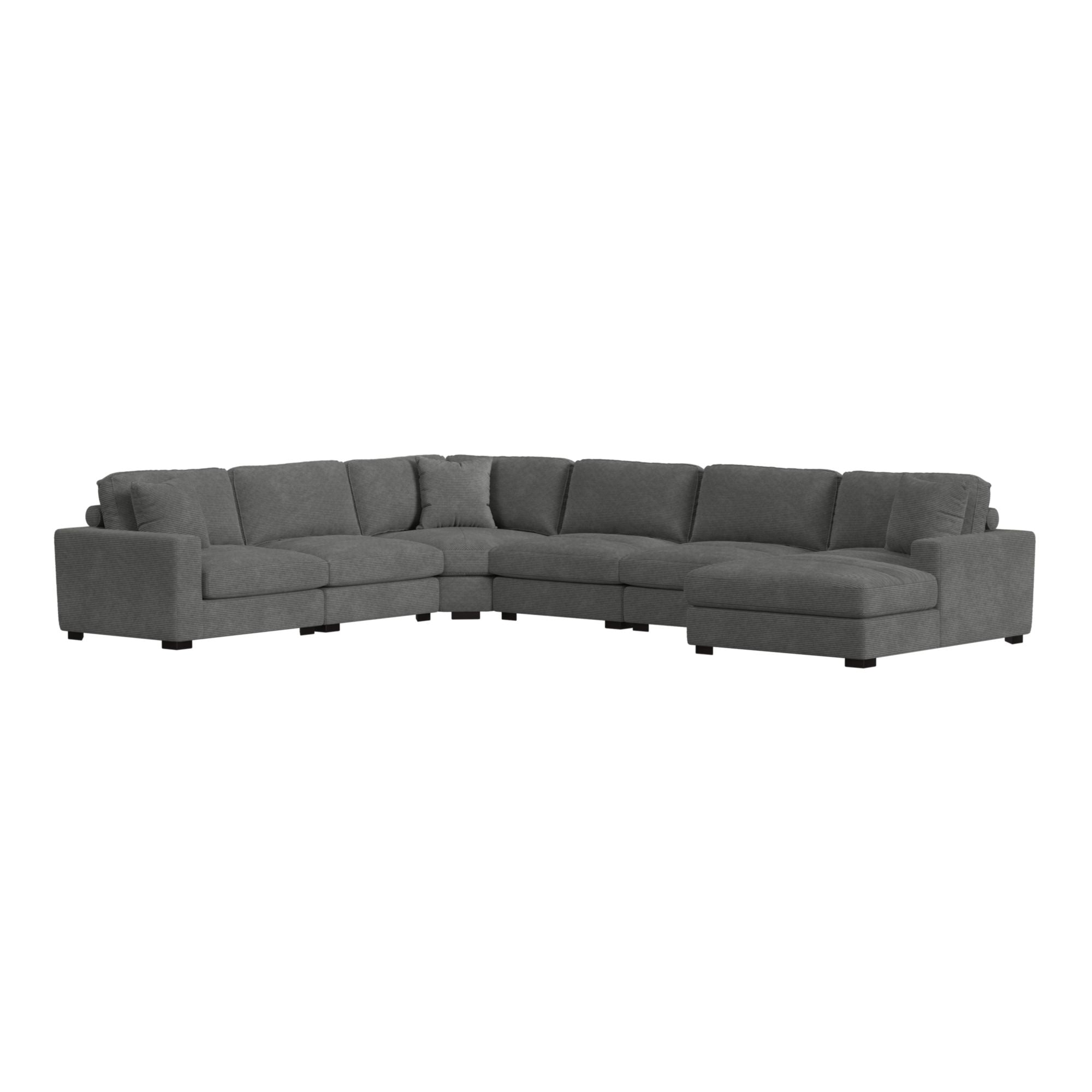 Arizona Modular 6PC Sectional Set with RHF Chaise in Steno Charcoal