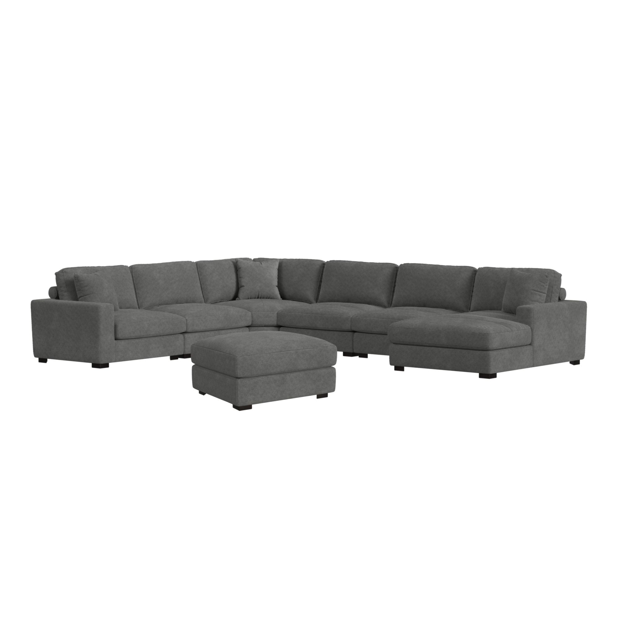 Arizona Modular 7PC Sectional Set with RHF Chaise in Steno Charcoal