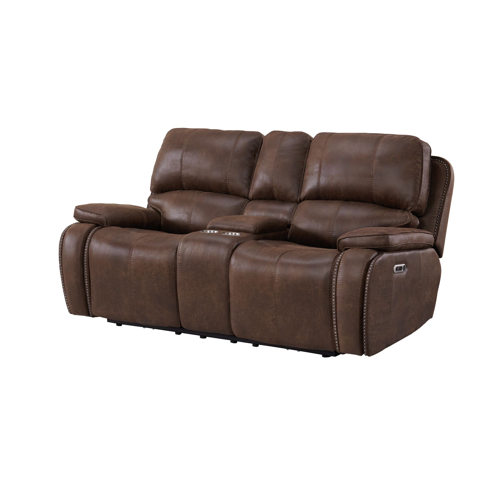 Atlantis Power Motion Loveseat with Power Motion Head Recliner & Console in Heritage Brown