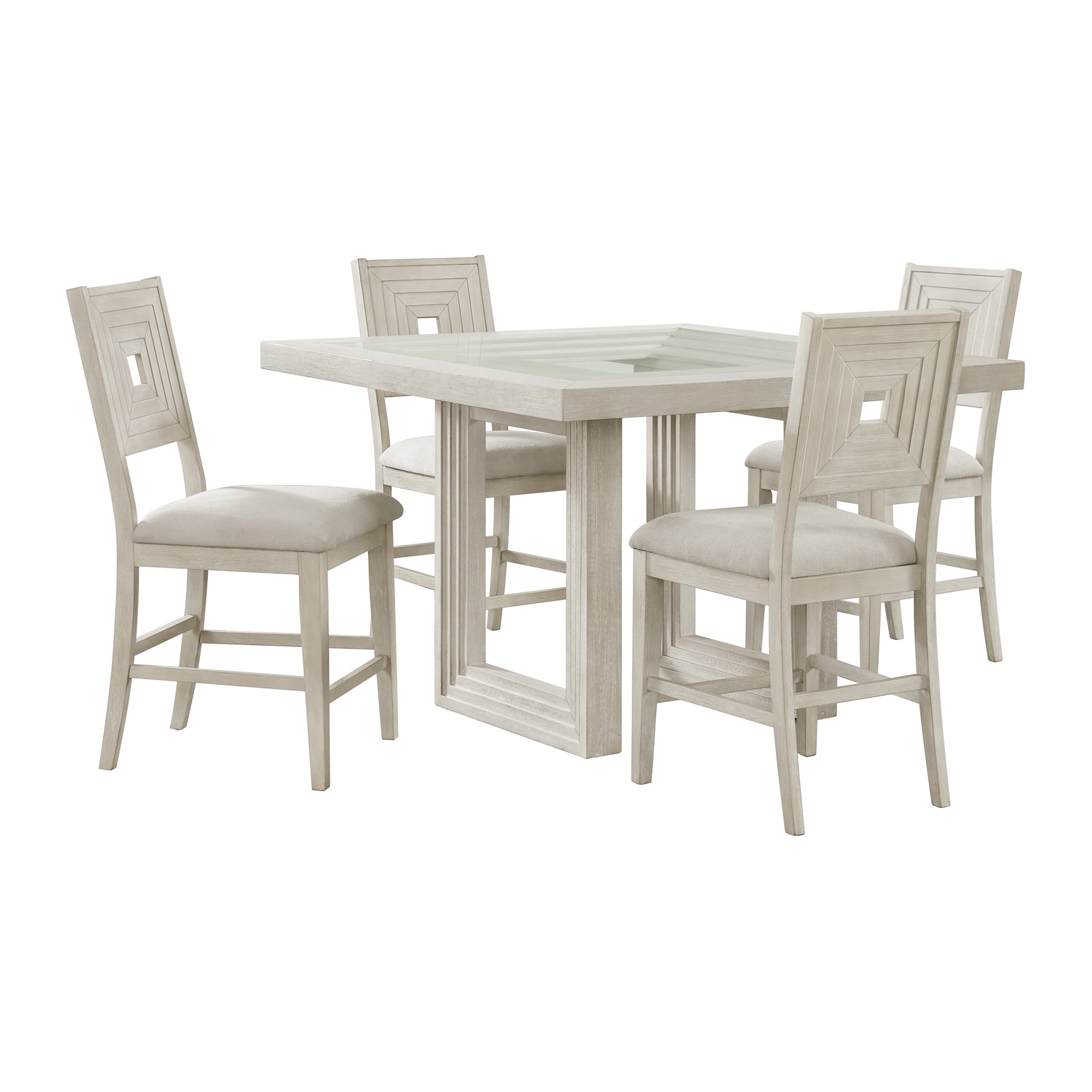 Avalanche 5PC Square Counter Height Dining Set in Antique White-Table and Four Chairs