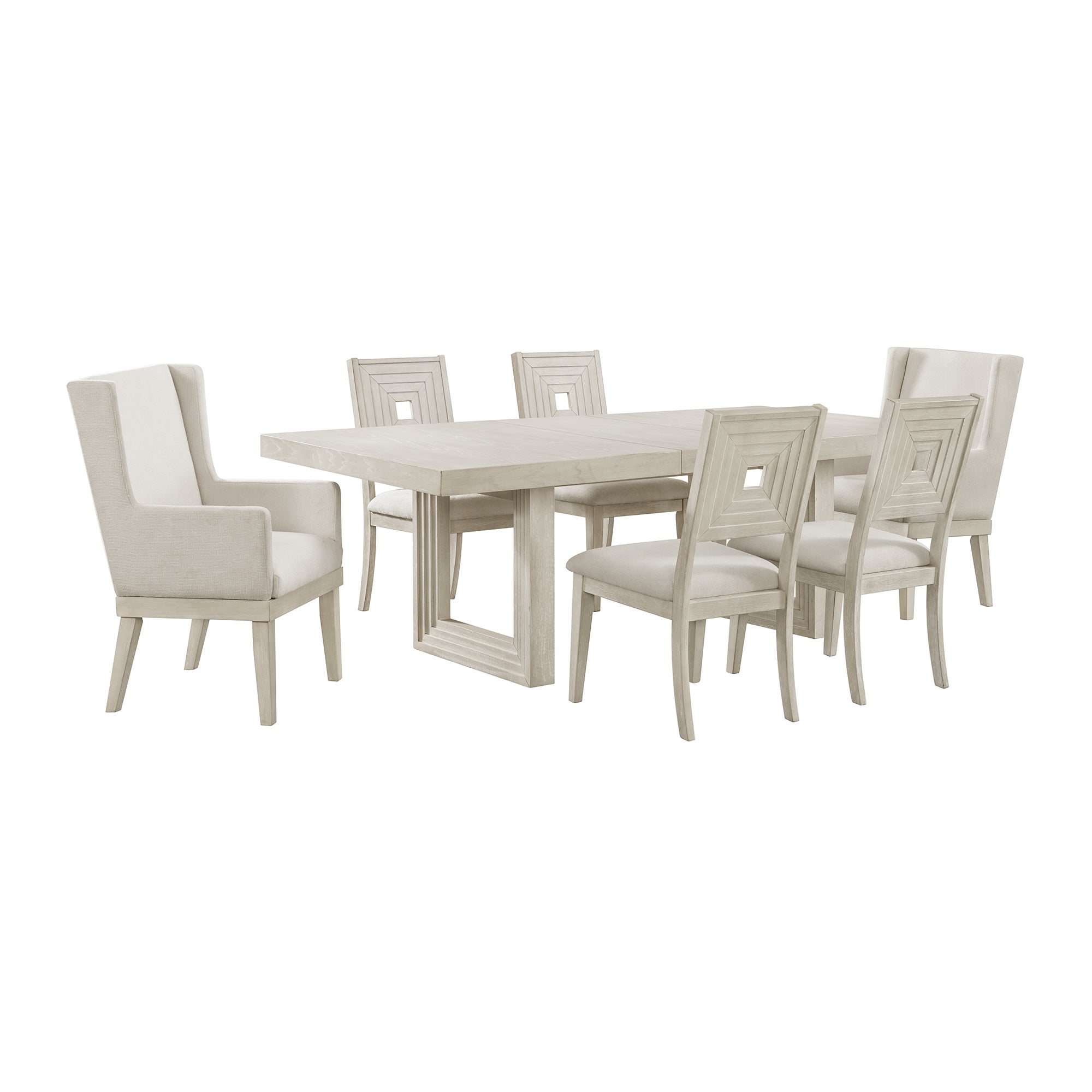 Avalanche 7PC Standard Height Dining Set in Antique White-Table, Four Chairs and Two Arm Chairs