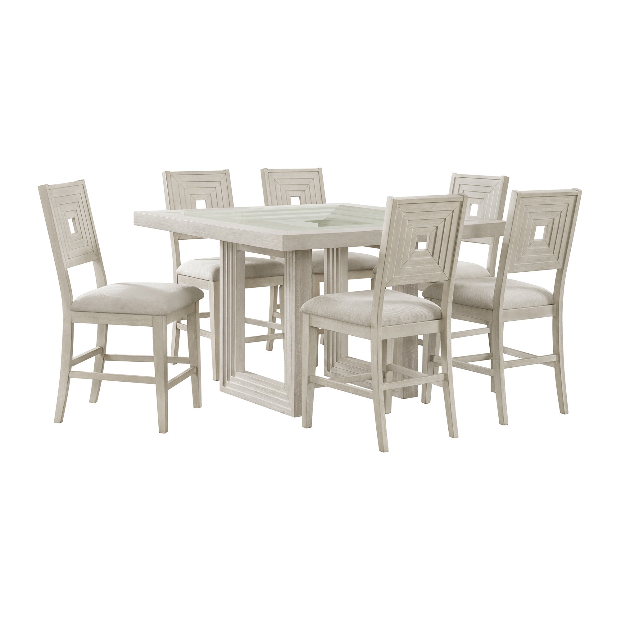 Avalanche 7PC Square Counter Height Dining Set in Antique White-Table and Six Chairs