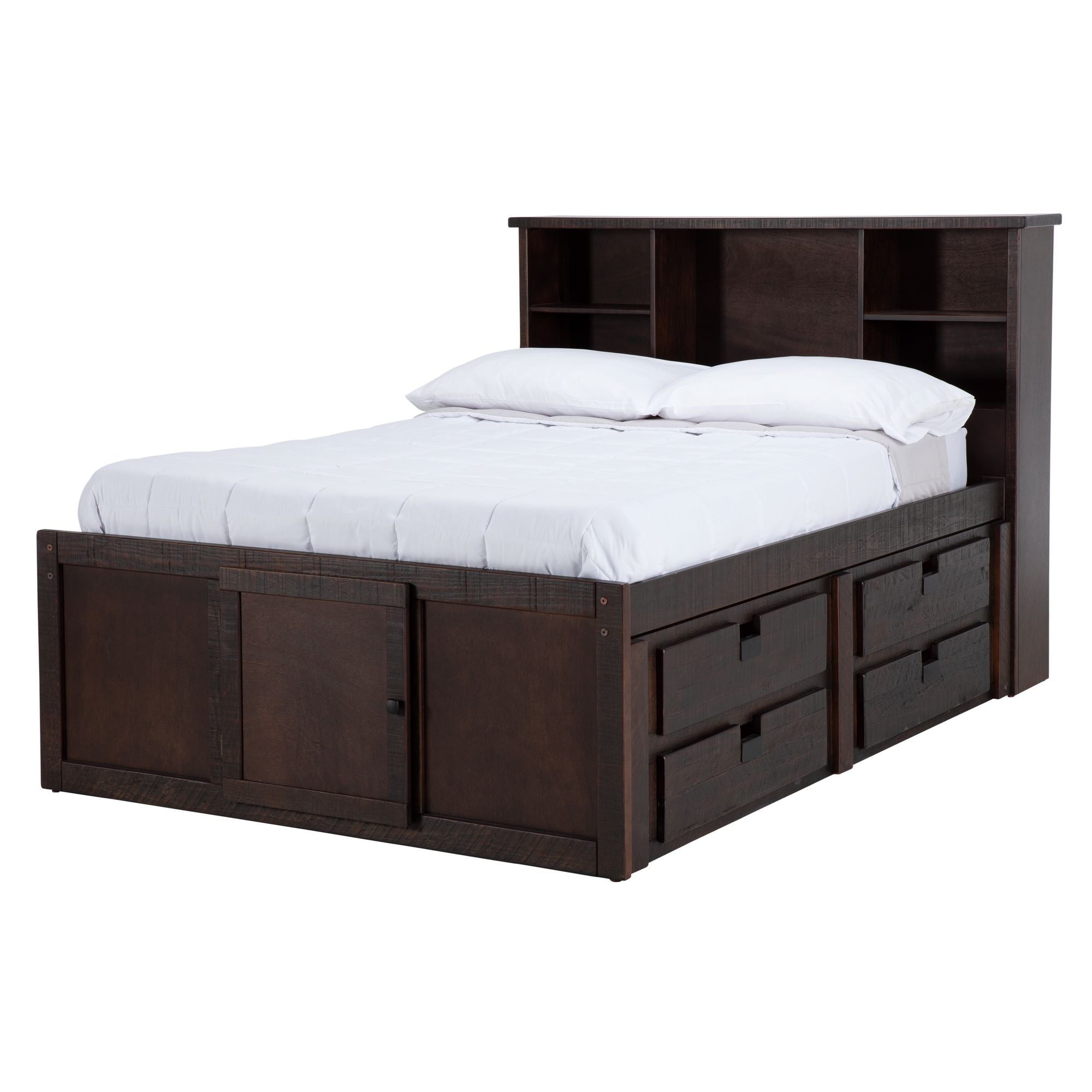 Vista Brown Full Captains Bed W/Four Drawer Storage Pedestal