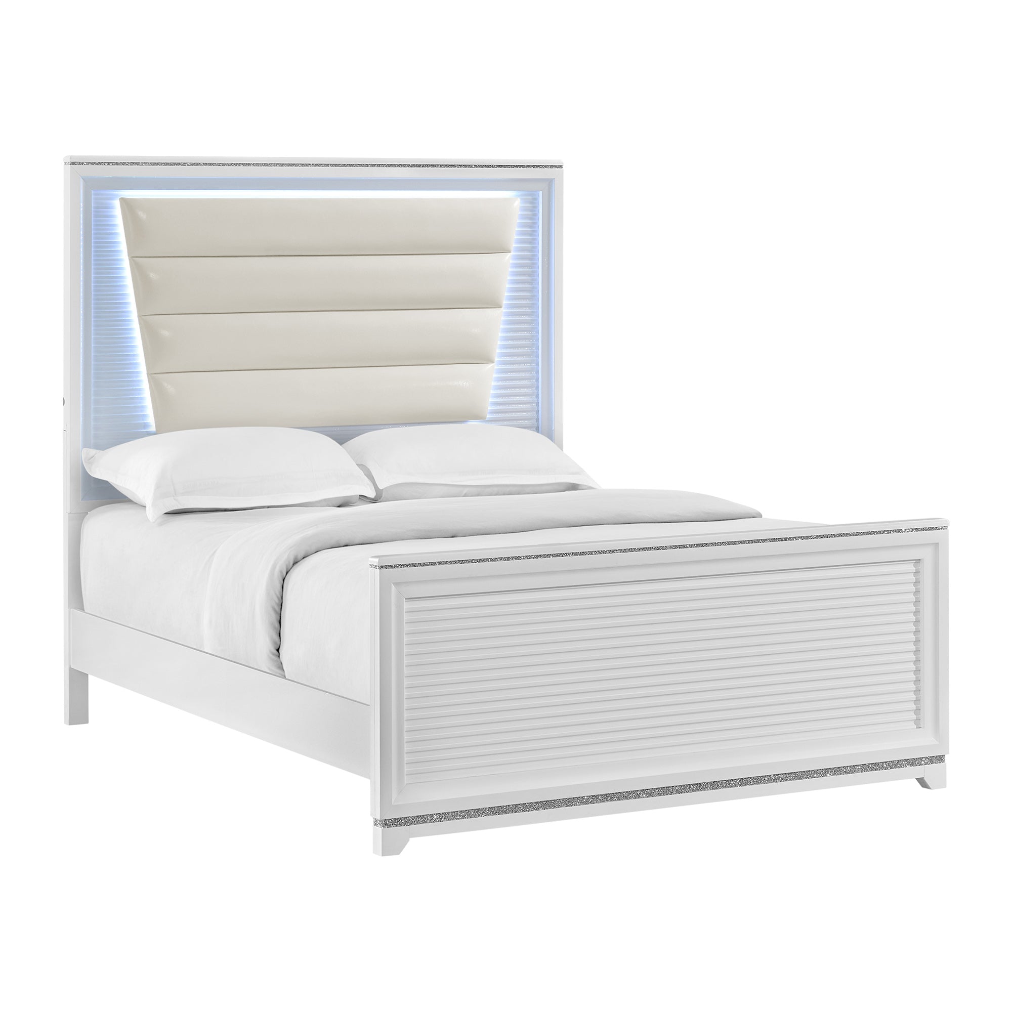 Denmark Queen UPH Bed with Lights in White