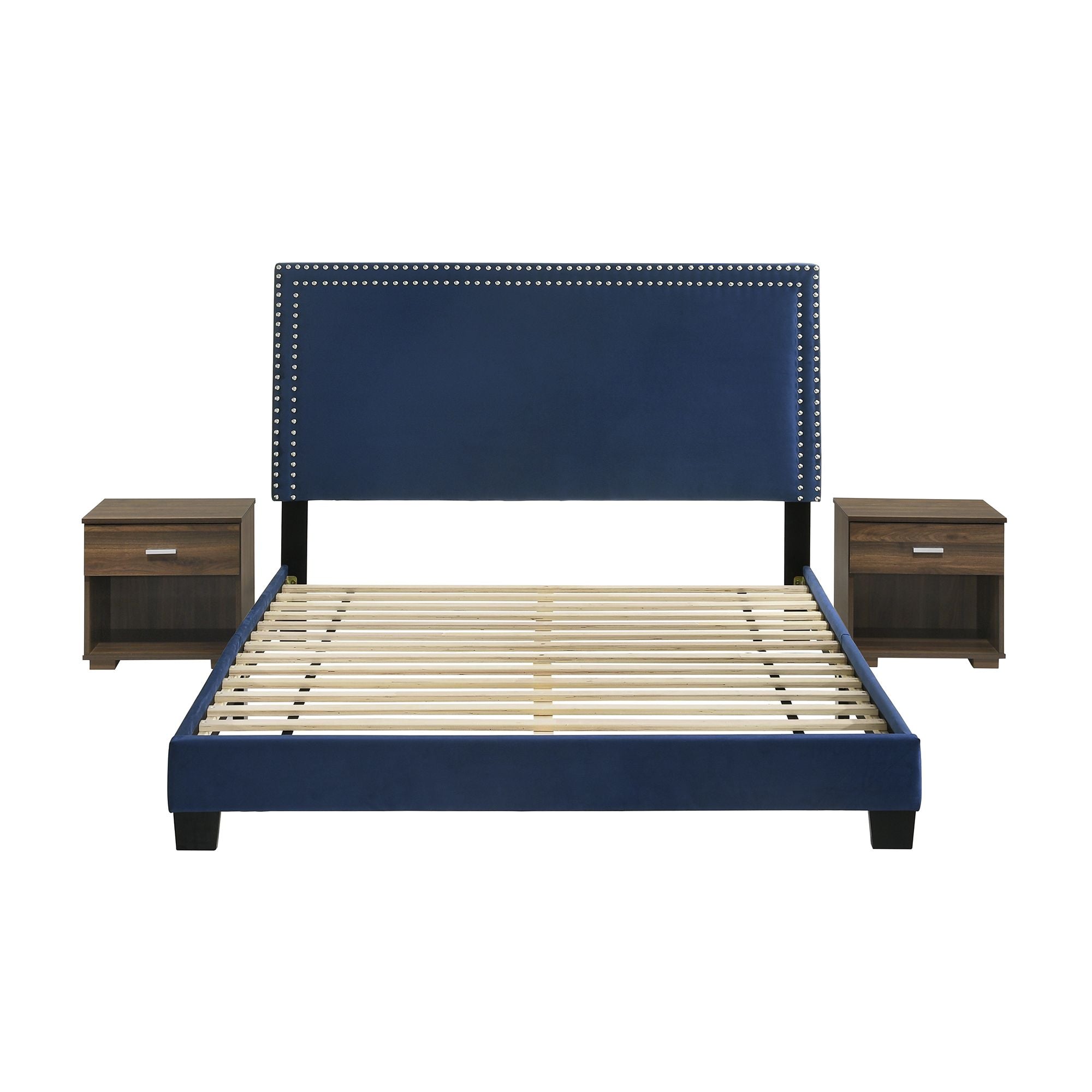 Erica Queen Bed in Carroll Navy Blue W/Two End Table (3A packing)