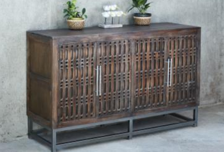 Carved Credenza 4Hand Moulded Doors in Tea Brown (color in picture may vary)