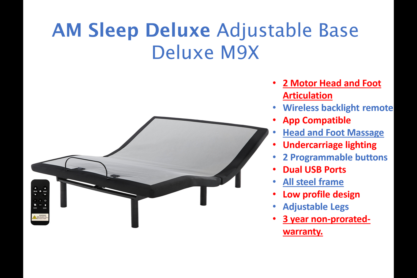 Sierra Sleep Head-Foot Model Better Twin XL Adjustable Base with Massage M9X872