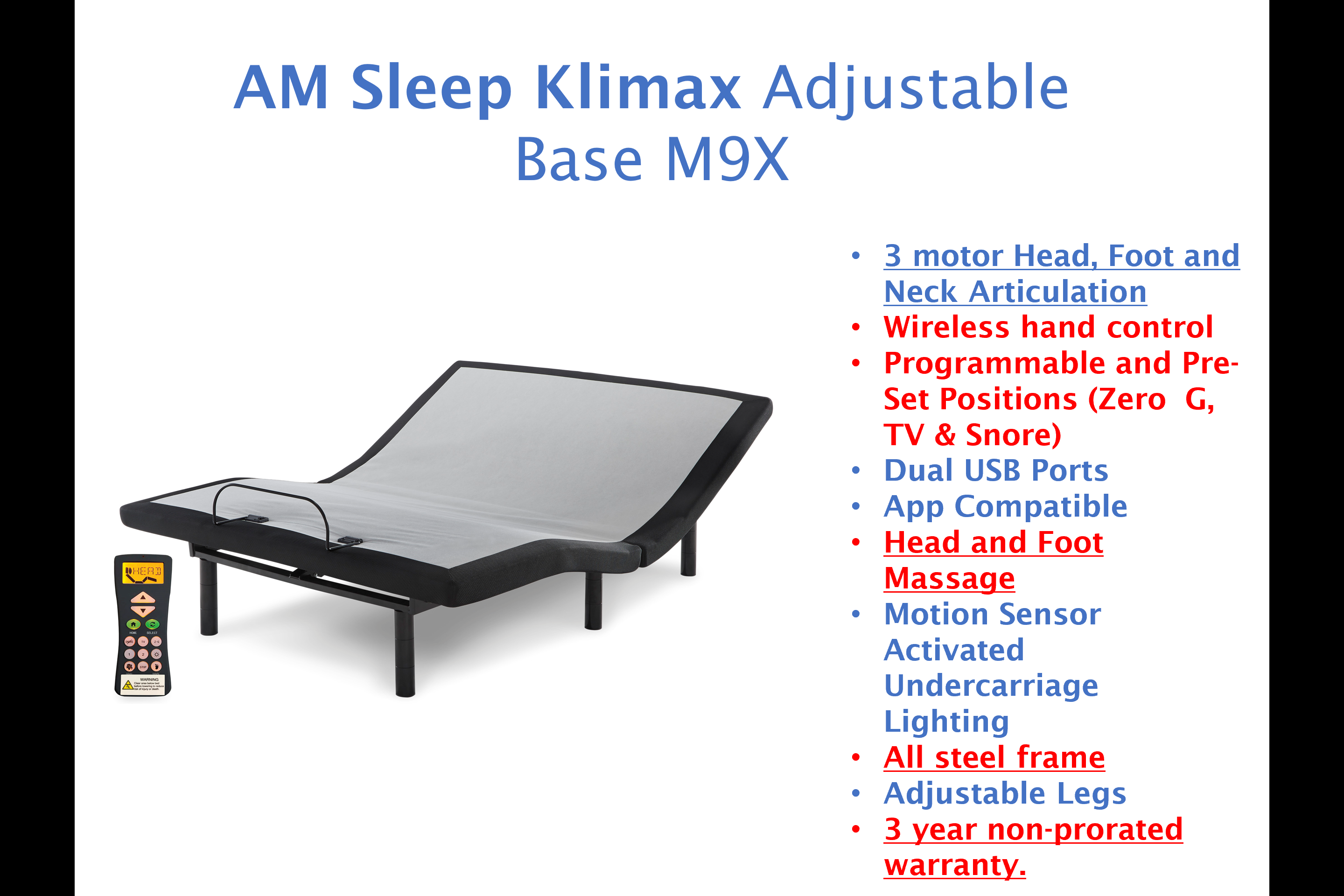 Sierra Sleep Head-Foot Model Best King Adjustable Base with Massage M9X942