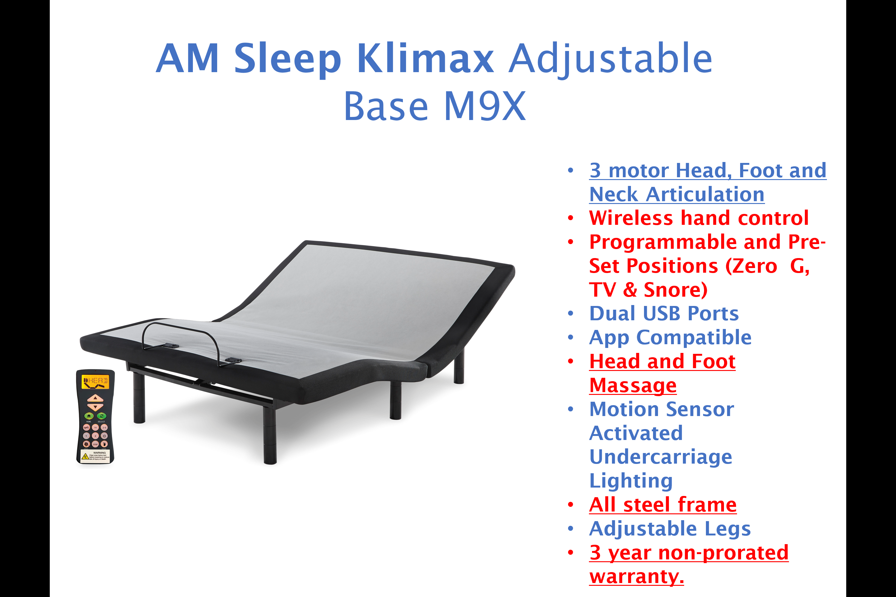 Sierra Sleep Twin XL Adjustable Base with Massage M9X972