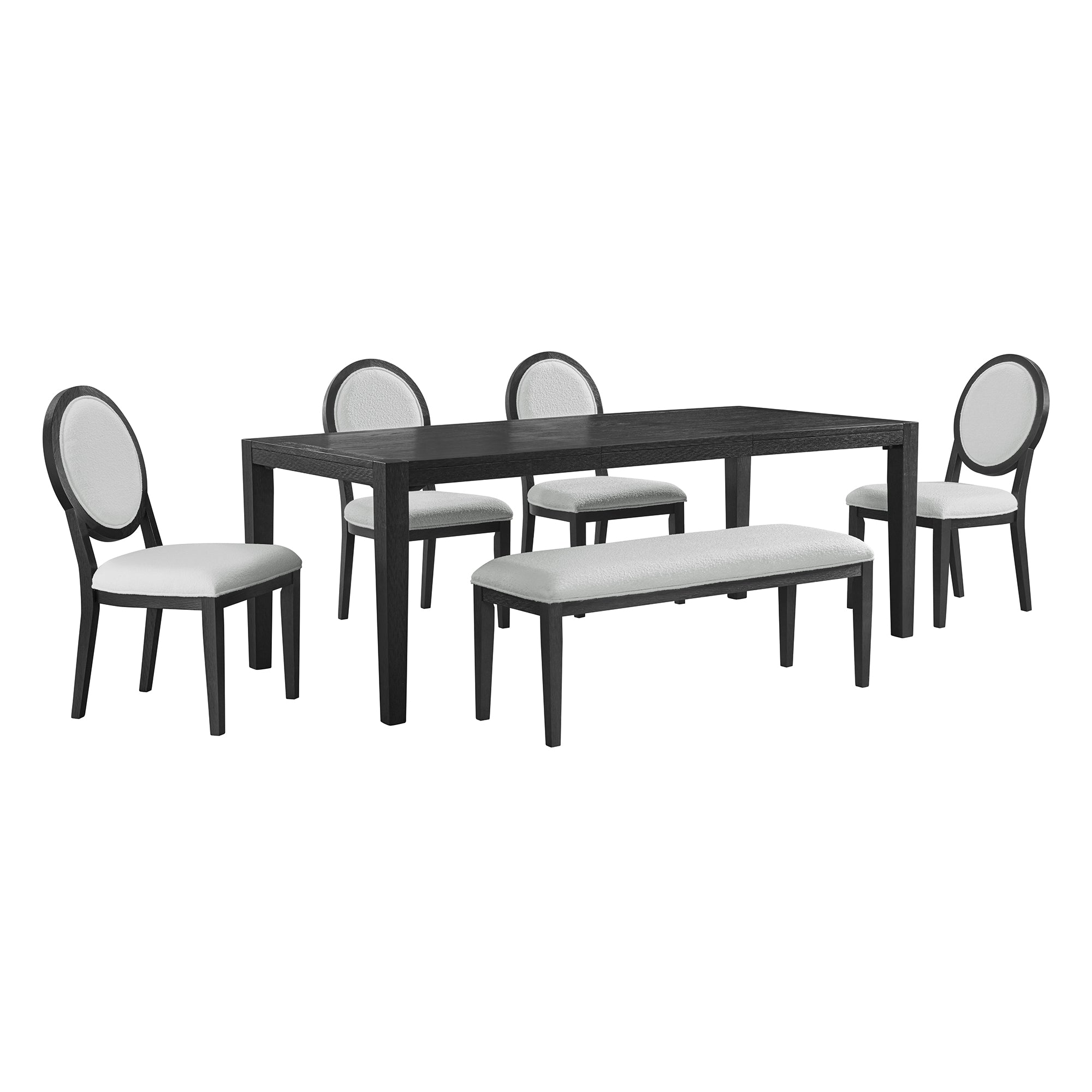 Versailles Contemporary 6PC Standard Height Dining Set in Black-Rectangular Table, Four Round Back Chairs & Bench