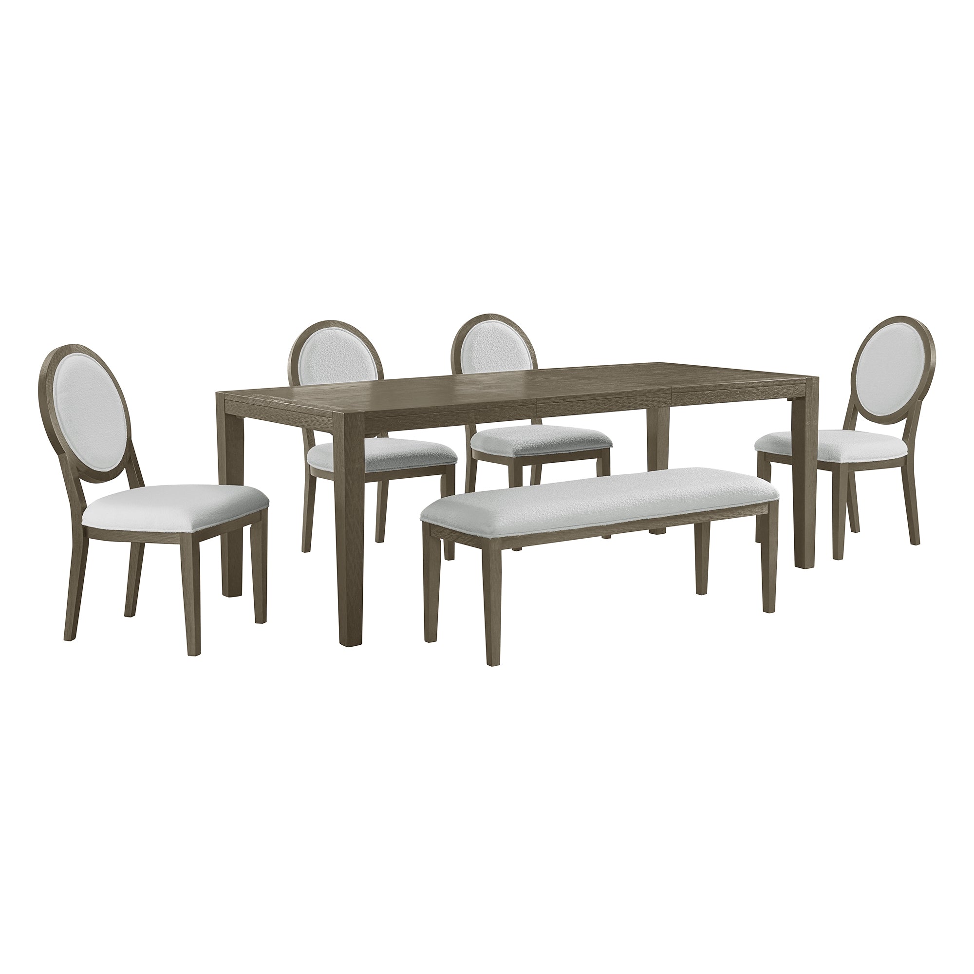 Versailles Contemporary 6PC Standard Height Dining Set in Grey-Rectangular Table, Four Round Back Chairs & Bench