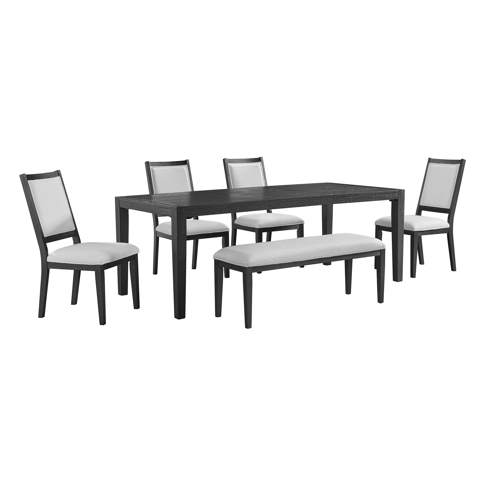 Versailles Contemporary 6PC Standard Height Dining Set in Black-Rectangular Table, Four Square Back Chairs & Bench