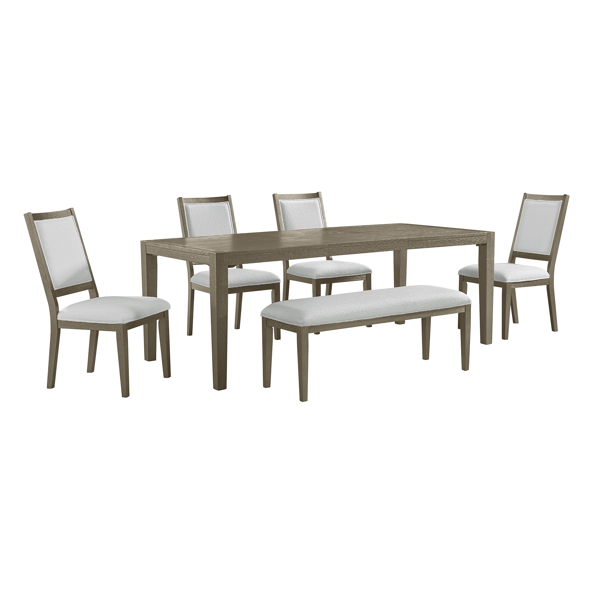 Versailles Contemporary 6PC Standard Height Dining Set in Grey-Rectangular Table, Four Square Back Chairs & Bench