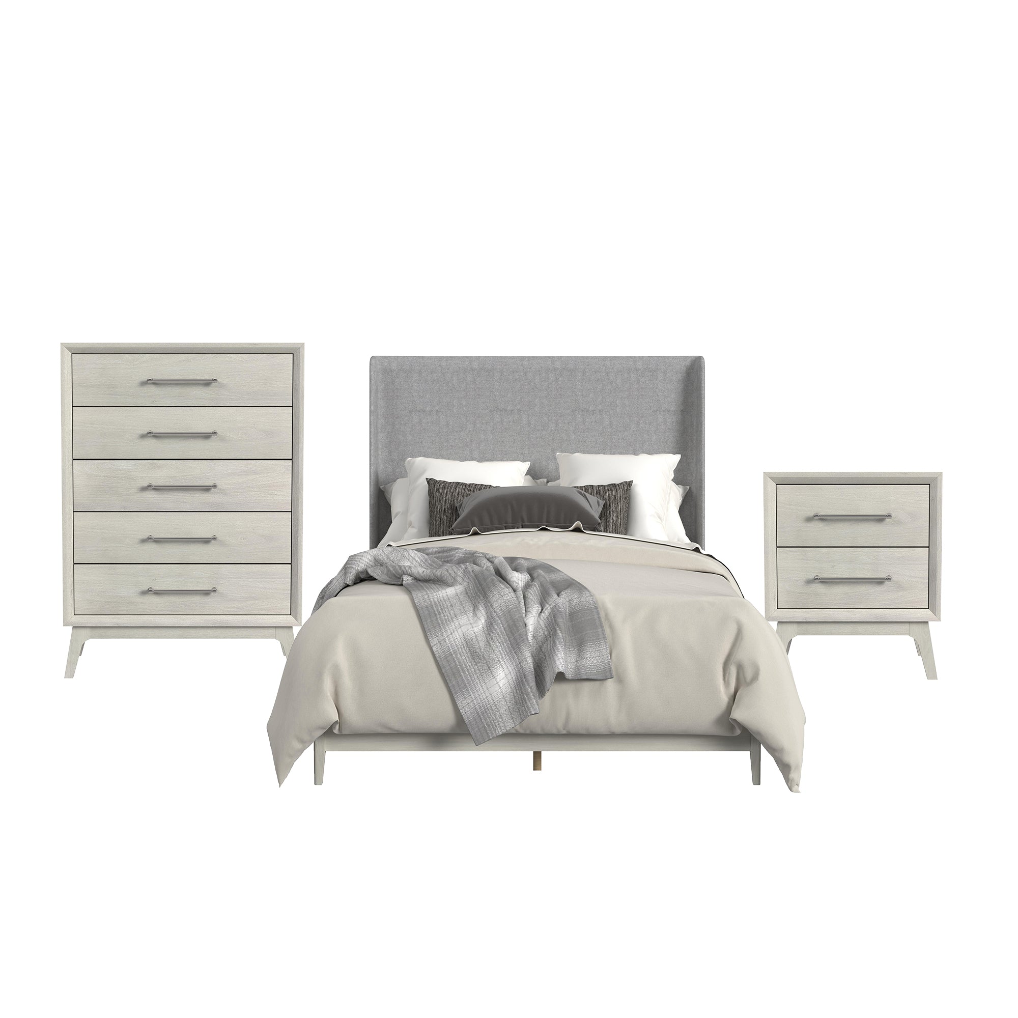 Westland Full UPH 3PC Bedroom Set with Grey Fabric in Almond