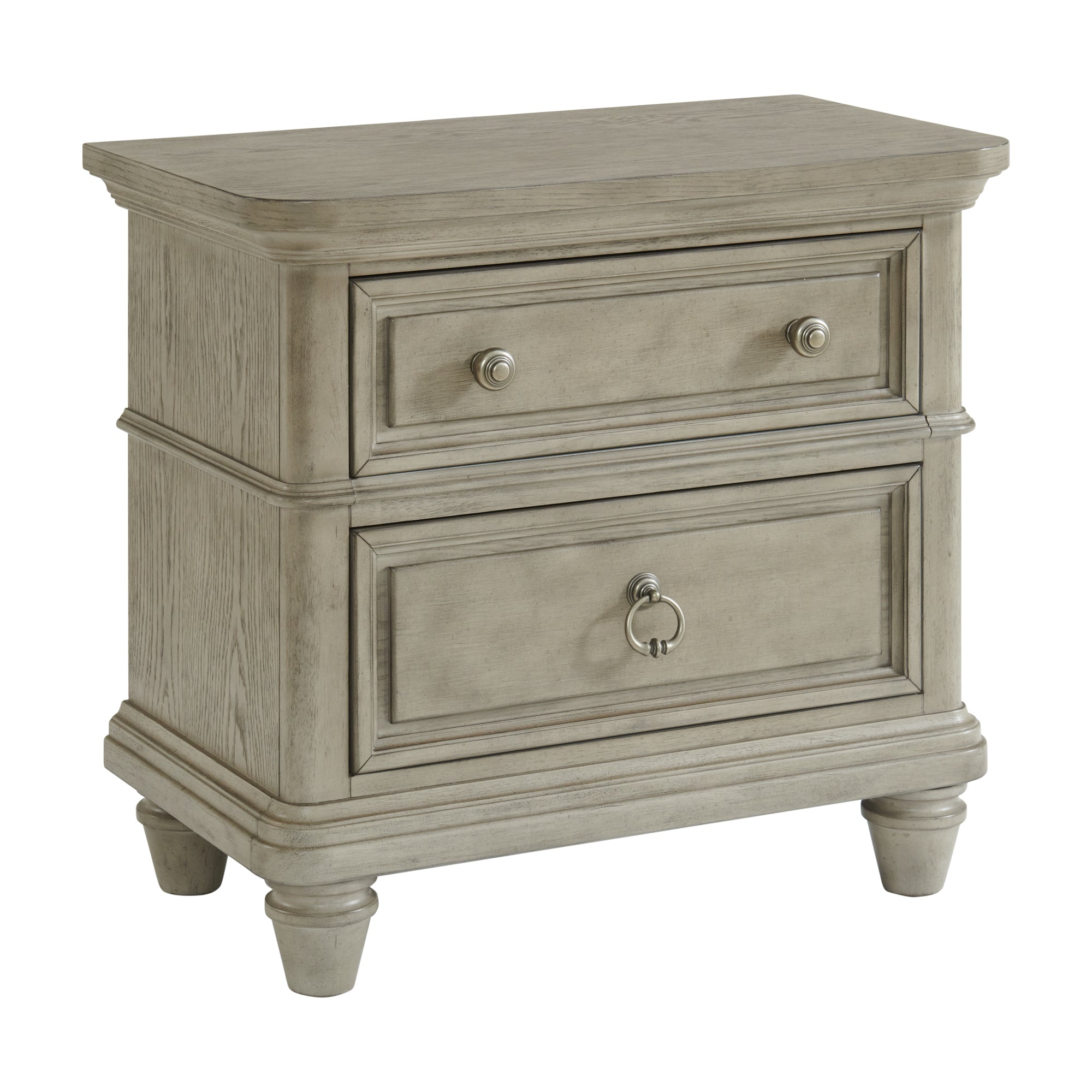 Whit-Ash 2-Drawer Nightstand with USB in Light Grey