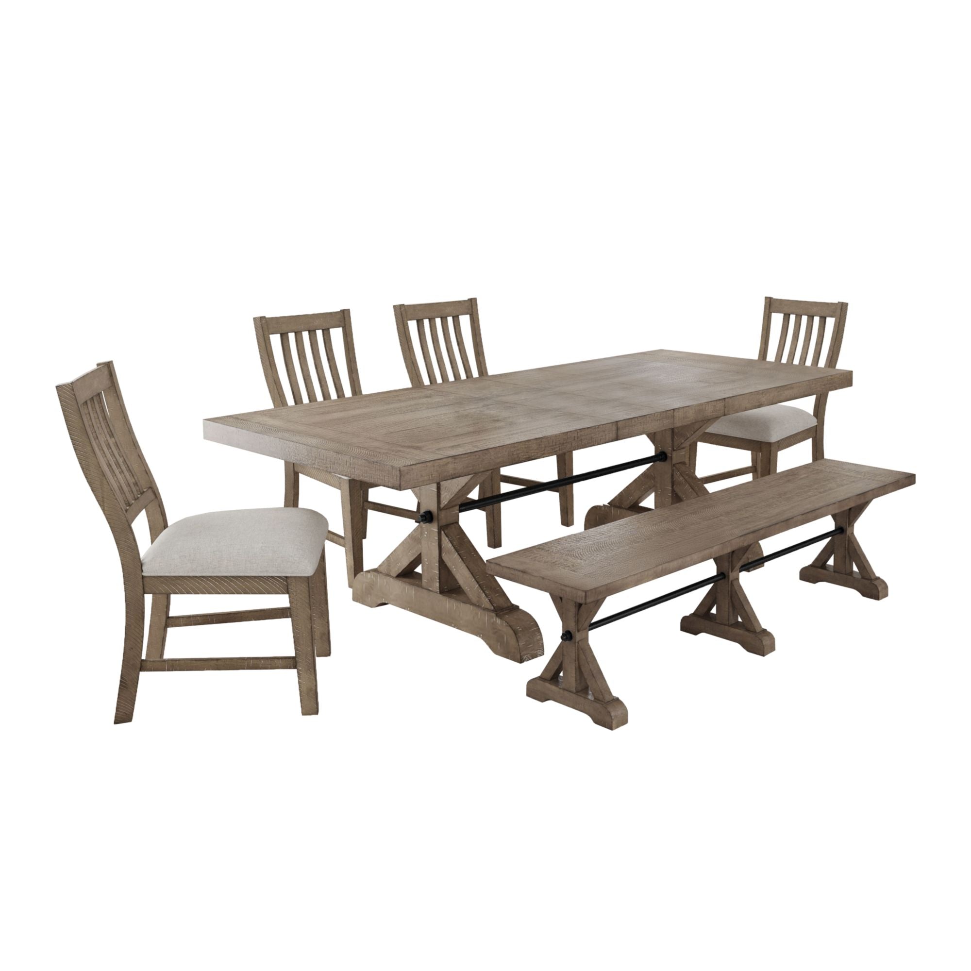 Yellowstone 6PC Standard Height Dining Set in Medium Brown-Table, Four Chairs & Bench