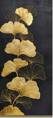 TT1822-Gold Flowers on Black Canvas   28x55