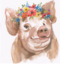 WB1365-Pig w/colorful flowers on head  24x24