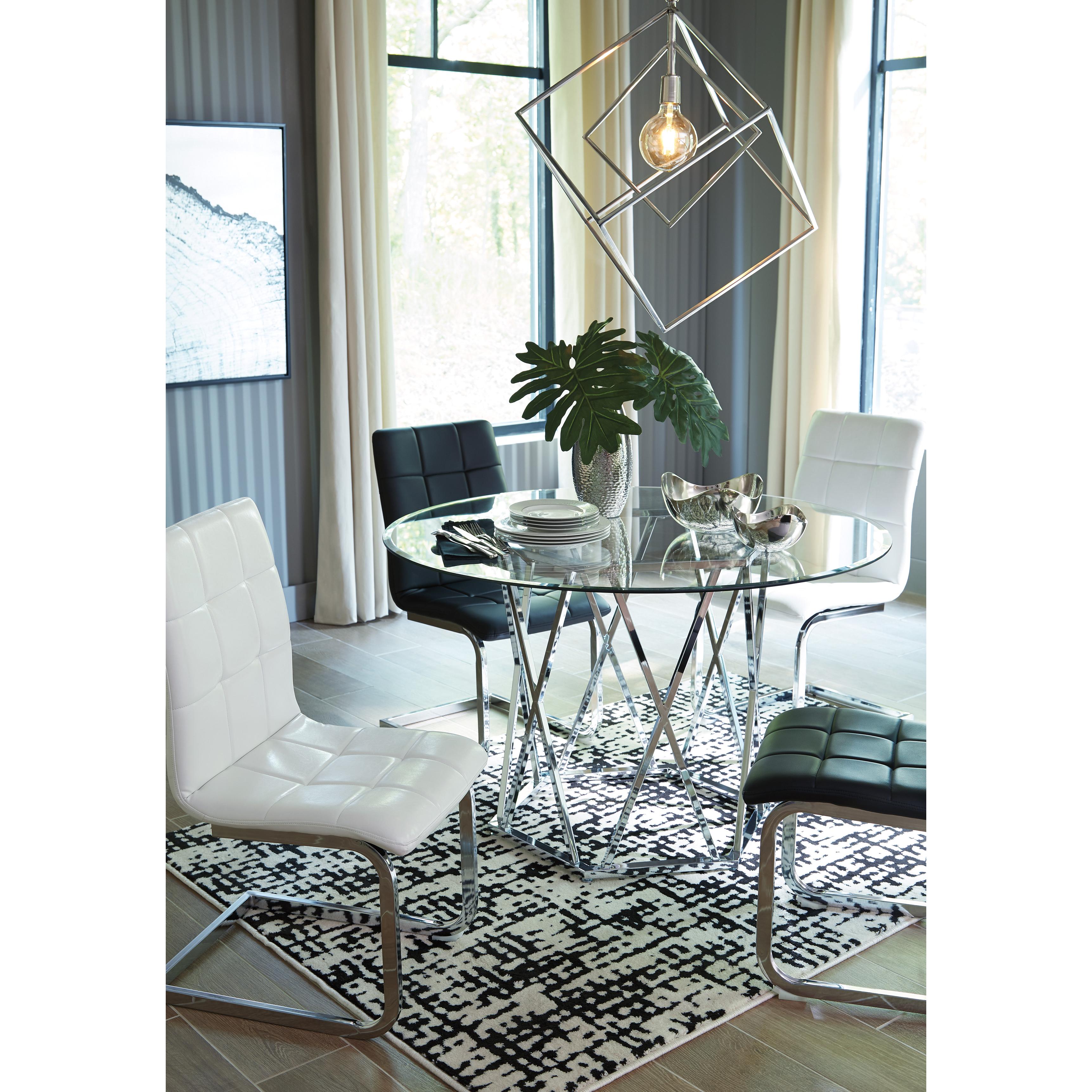 Signature Design by Ashley Round Madanere Dining Table with Glass Top and Pedestal Base D275-15