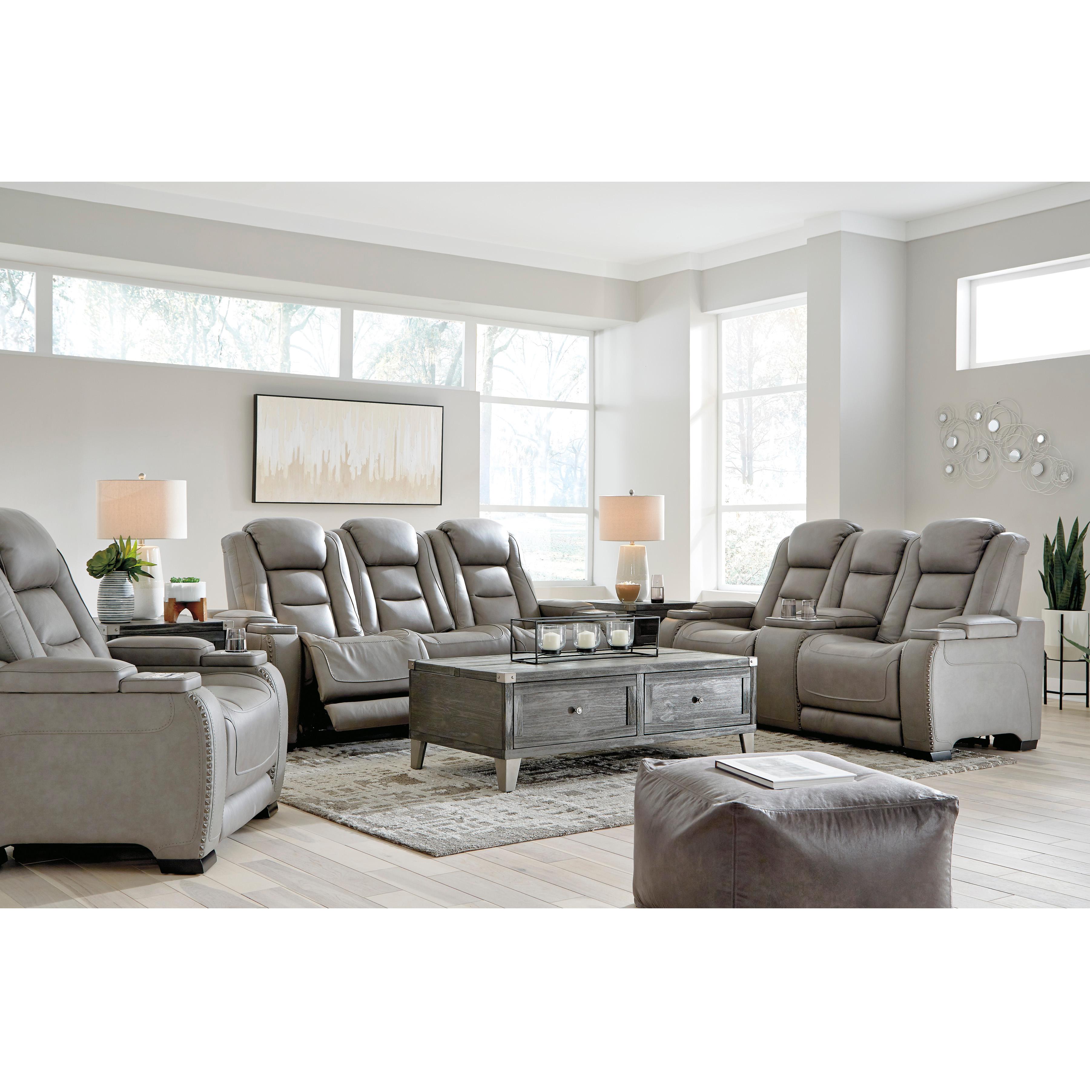 Signature Design by Ashley The Man-Den Power Reclining Leather Match Sofa U8530515