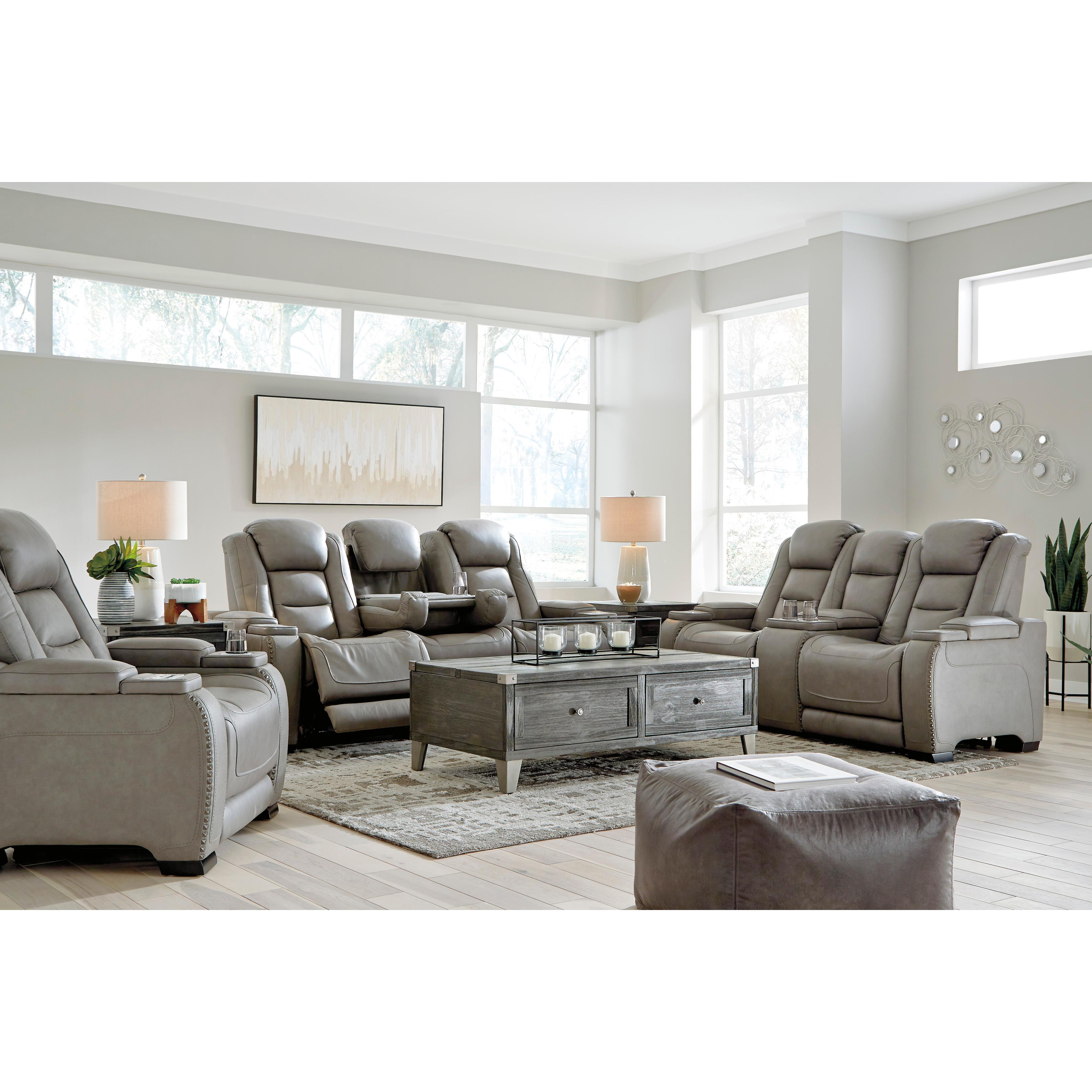 Signature Design by Ashley The Man-Den Power Reclining Leather Match Sofa U8530515