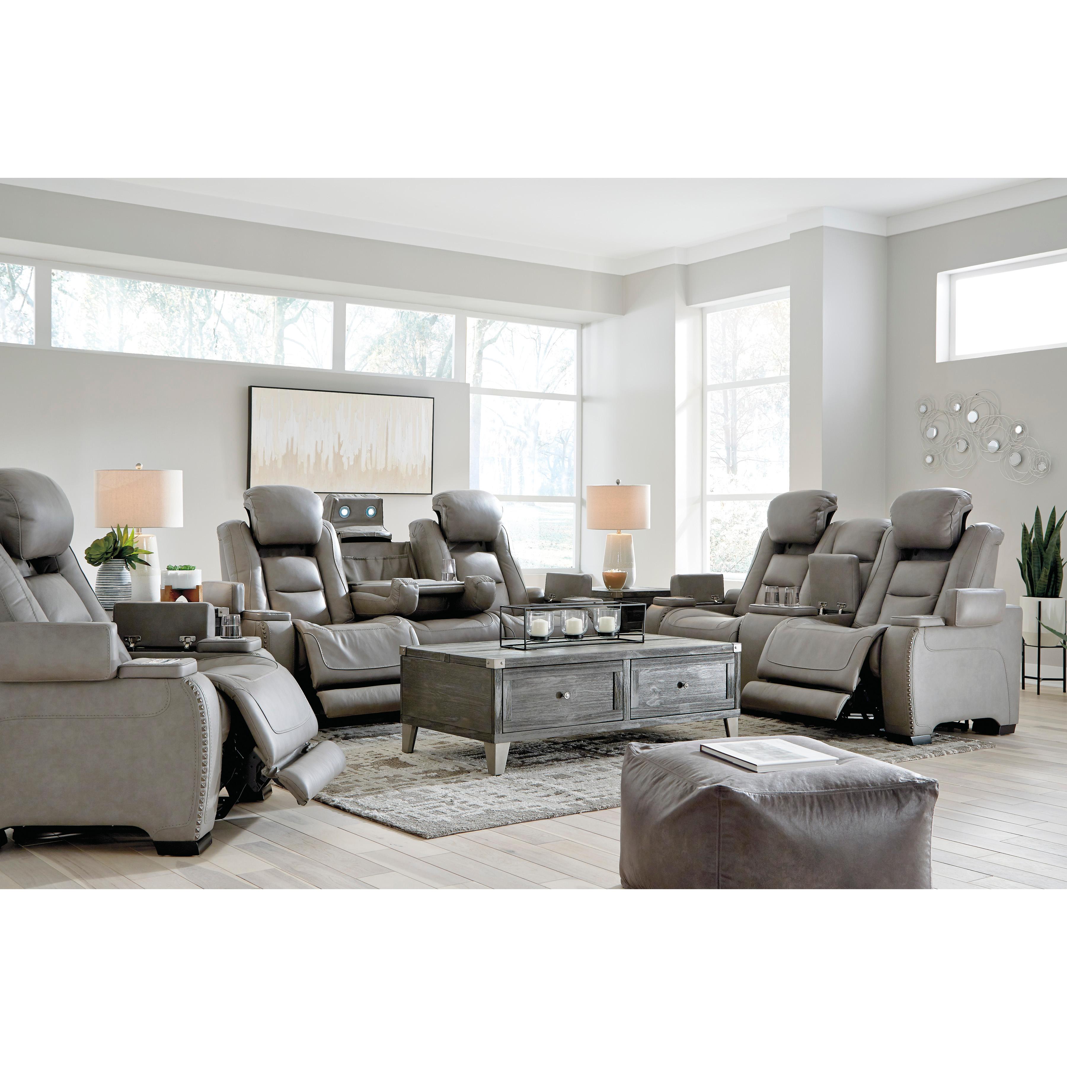 Signature Design by Ashley The Man-Den Power Reclining Leather Match Sofa U8530515