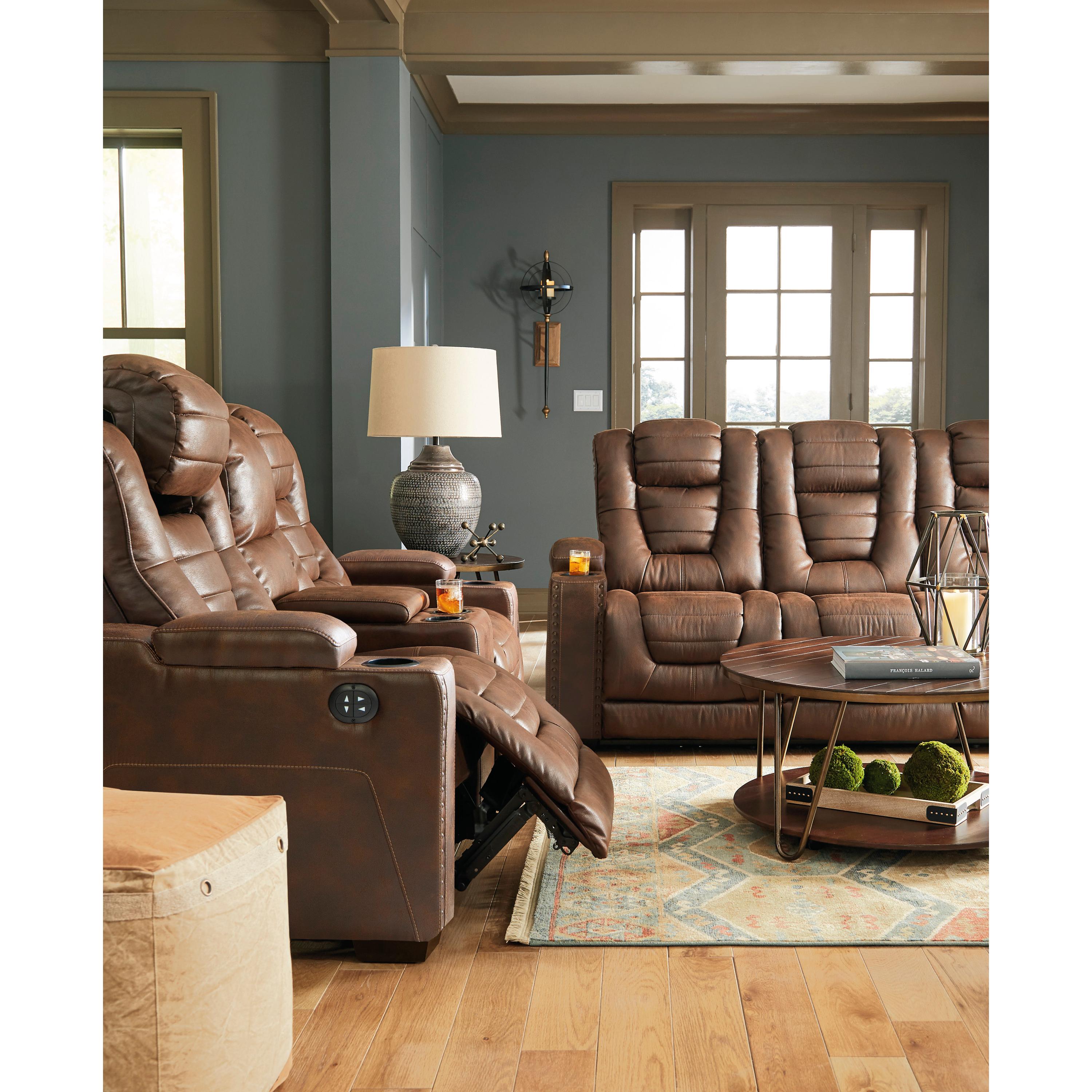 Signature Design by Ashley Owner's Box Power Reclining Leather Look Sofa 2450515