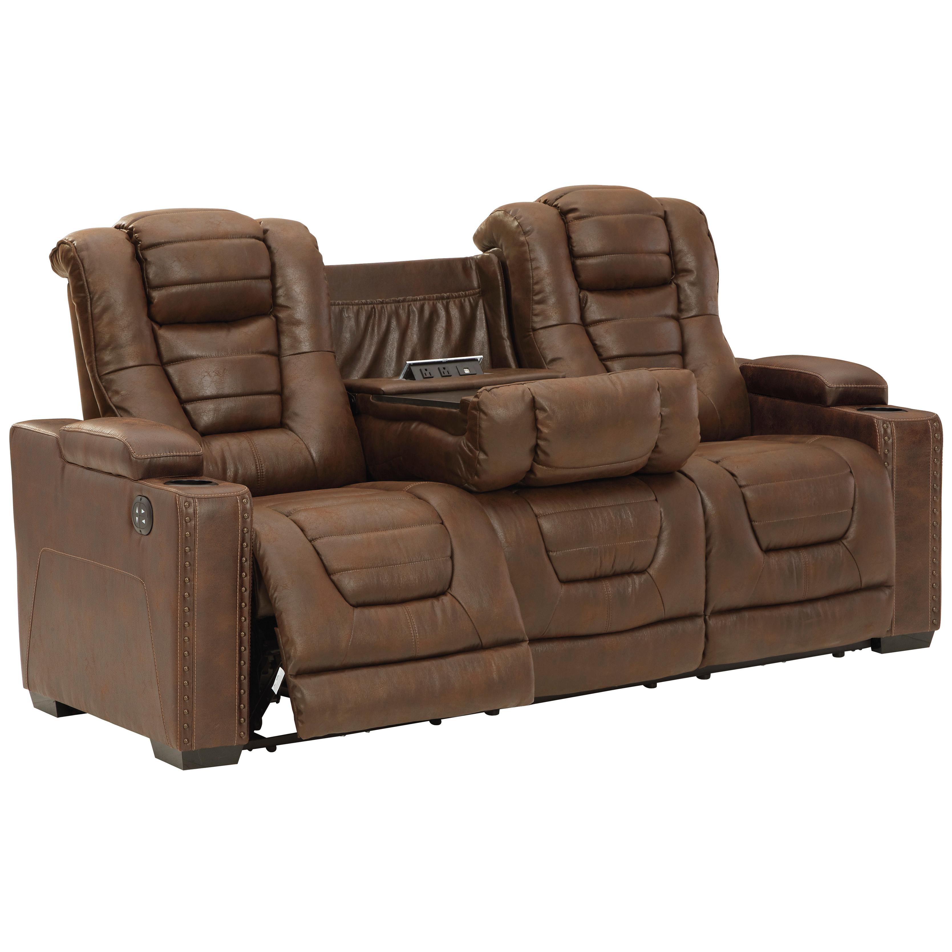 Signature Design by Ashley Owner's Box Power Reclining Leather Look Sofa 2450515