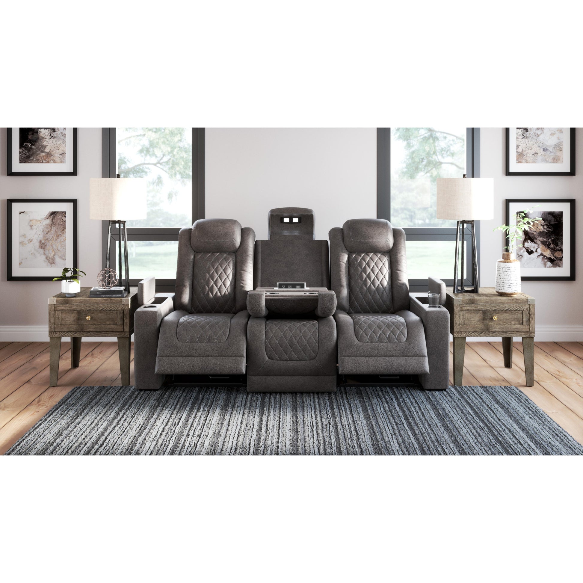 Signature Design by Ashley HyllMont Power Reclining Leather Look Sofa 9300315