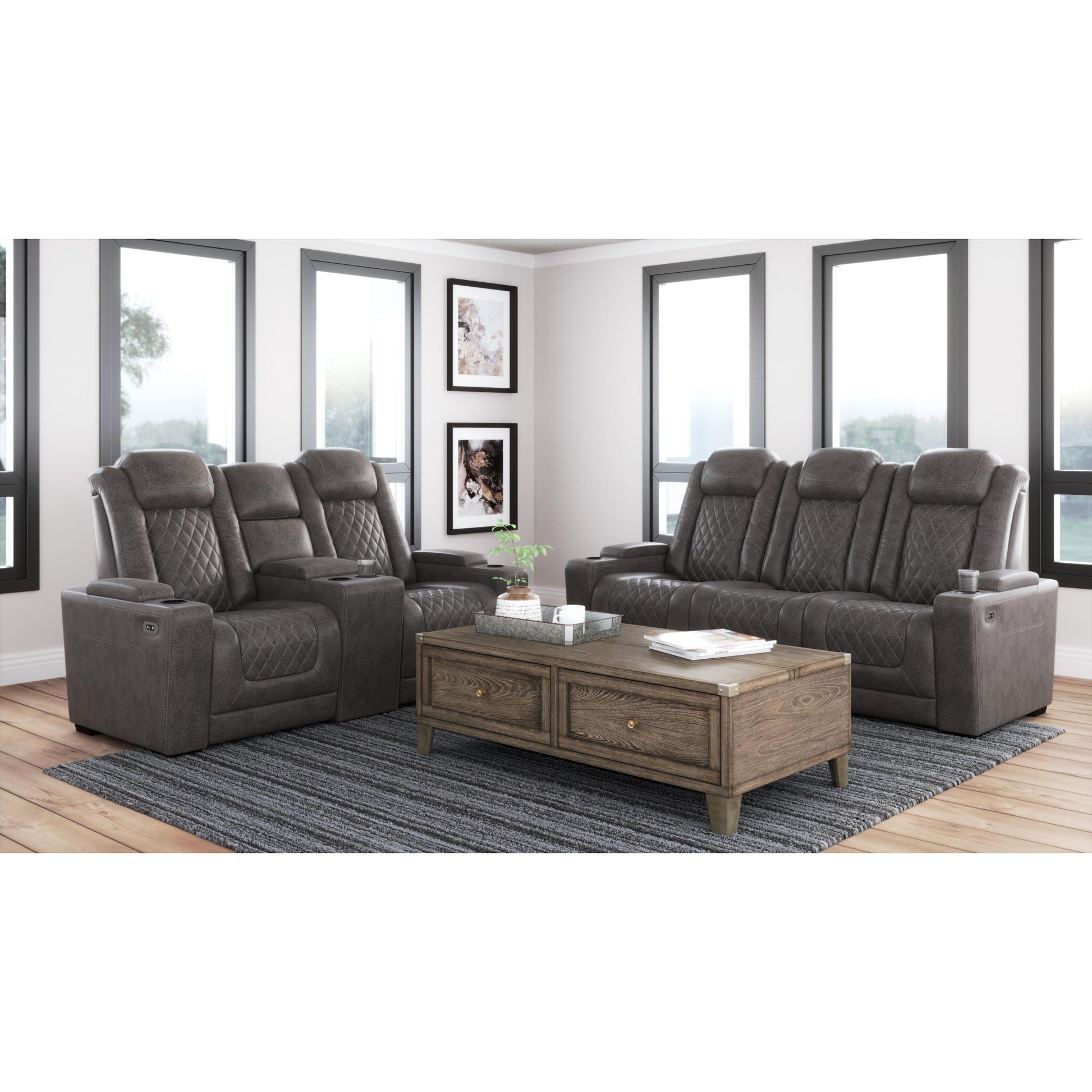 Signature Design by Ashley HyllMont Power Reclining Leather Look Sofa 9300315