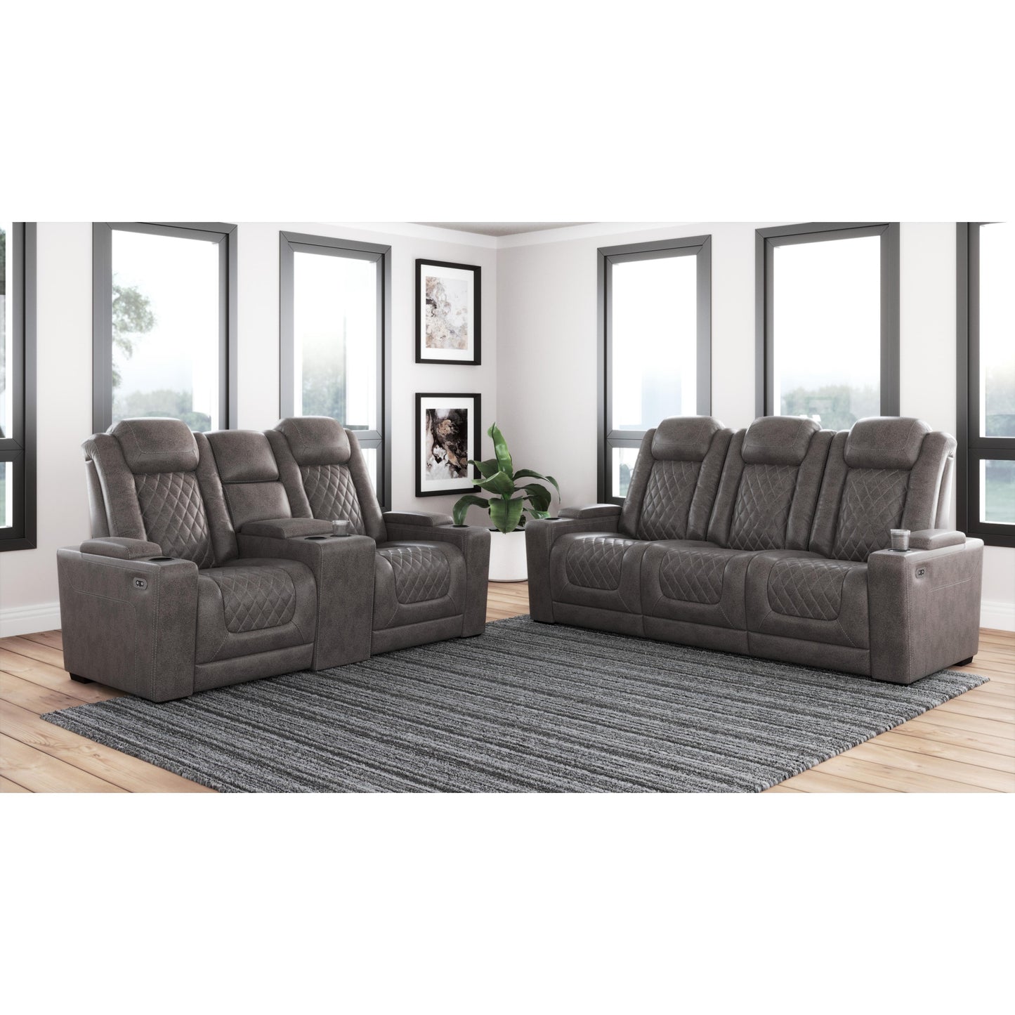 Signature Design by Ashley HyllMont Power Reclining Leather Look Loveseat 9300318