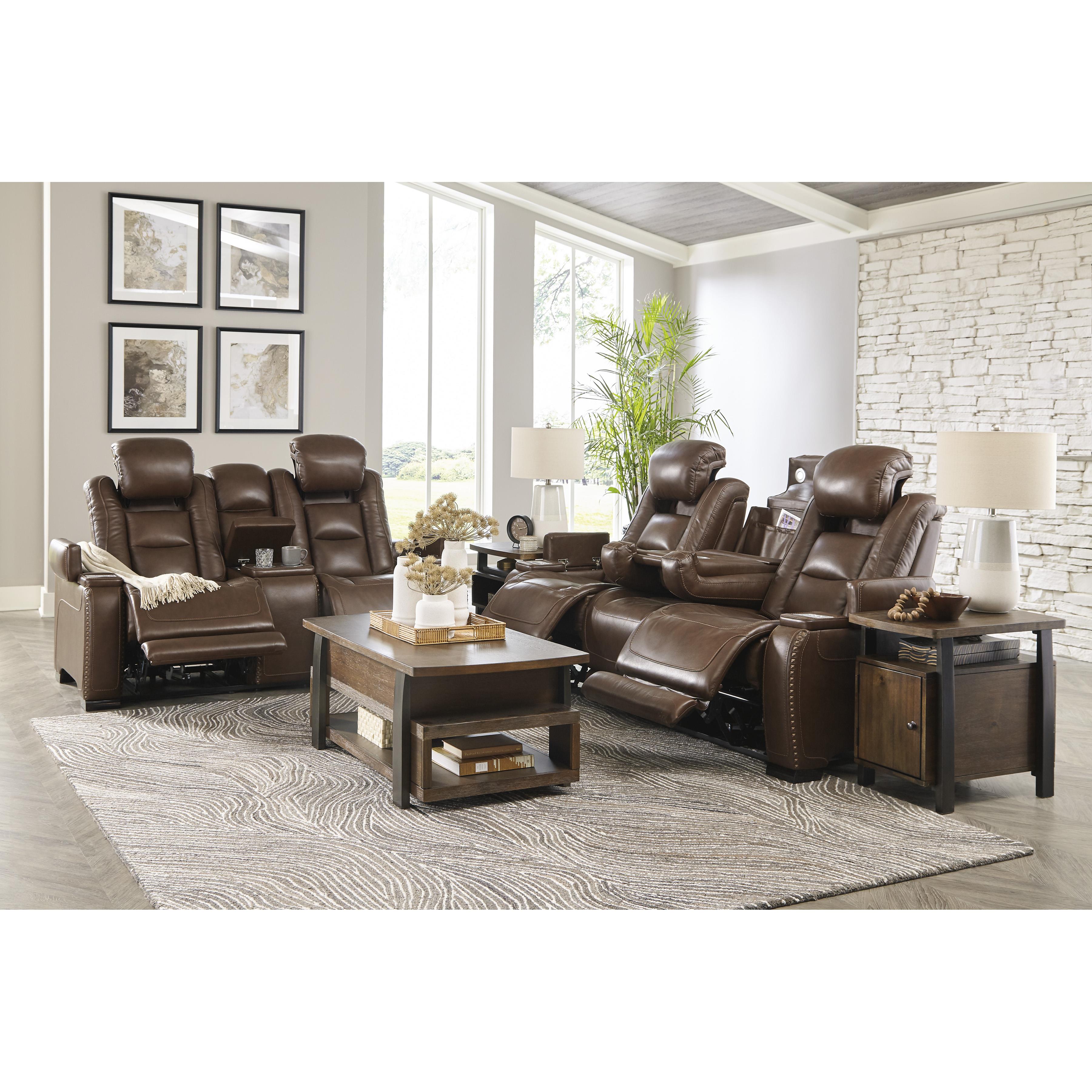 Signature Design by Ashley The Man-Den Power Reclining Leather Match Loveseat U8530618