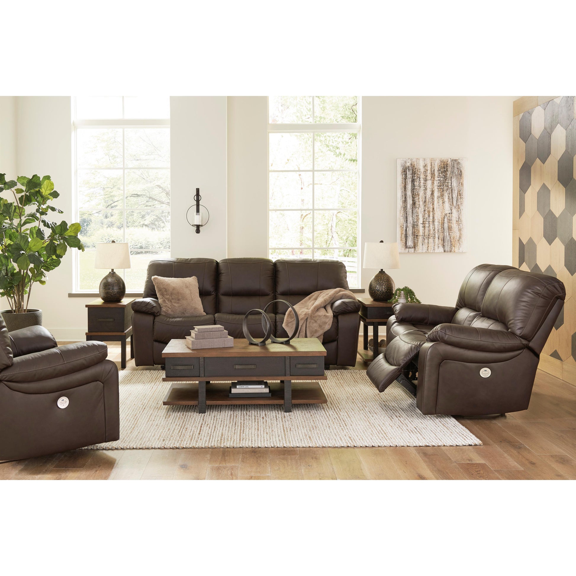 Signature Design by Ashley Leesworth Power Reclining Leather Match Loveseat U4380874