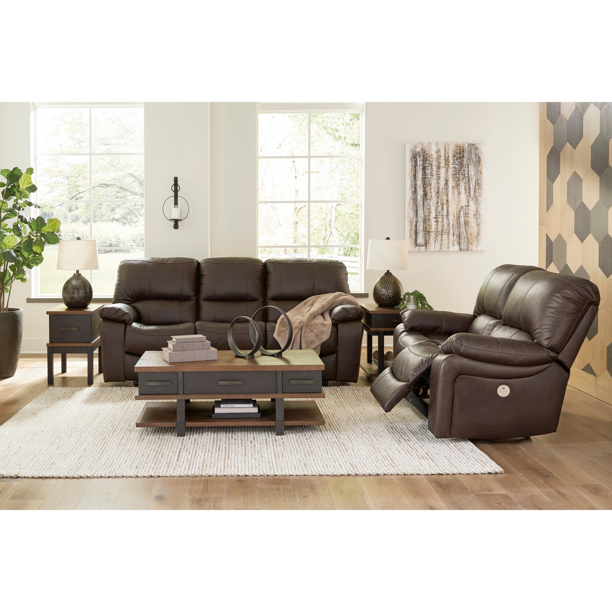 Signature Design by Ashley Leesworth Power Reclining Leather Match Loveseat U4380874